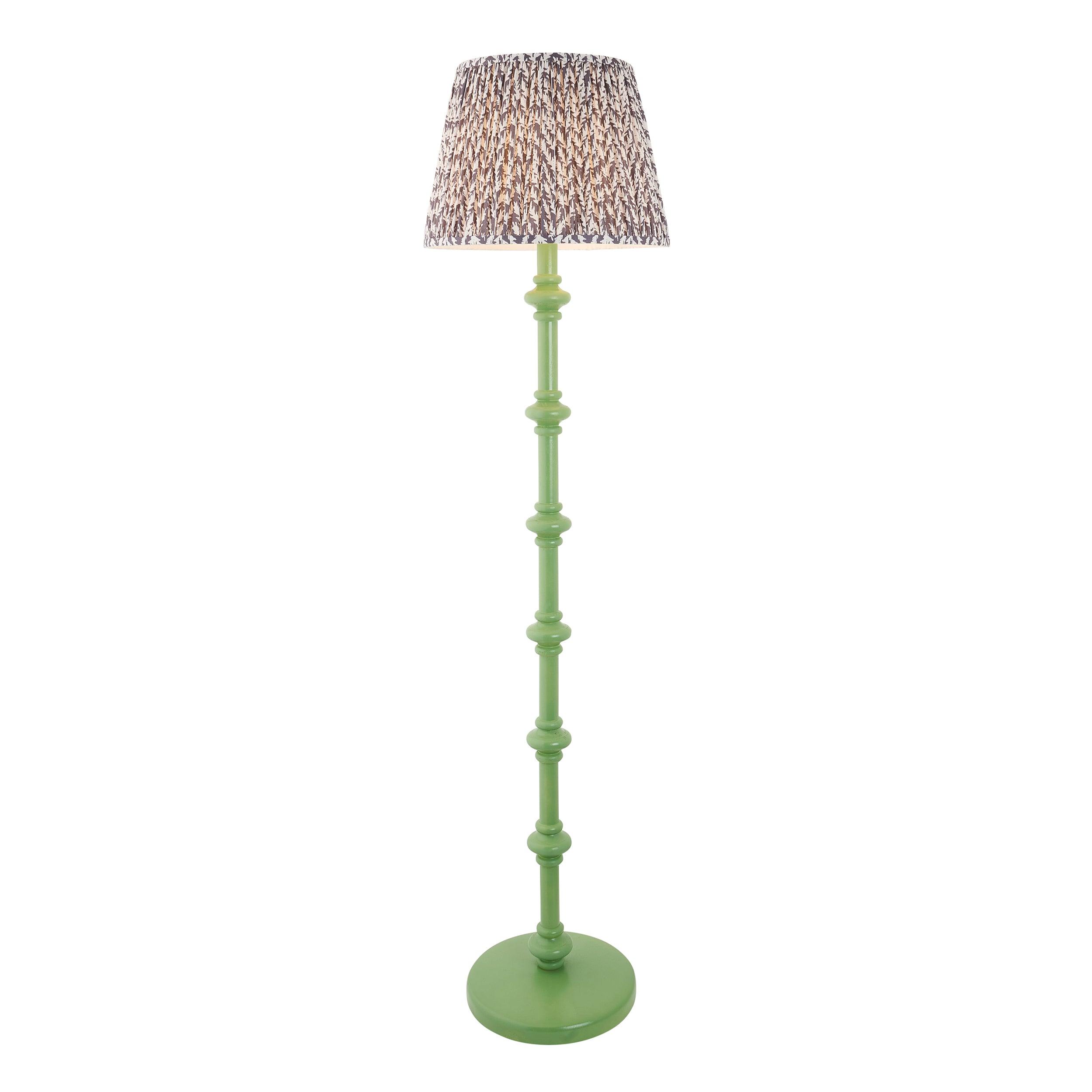 Carnaby Green Wooden Floor Lamp & Leaf 40cm Pearl Grey Shade