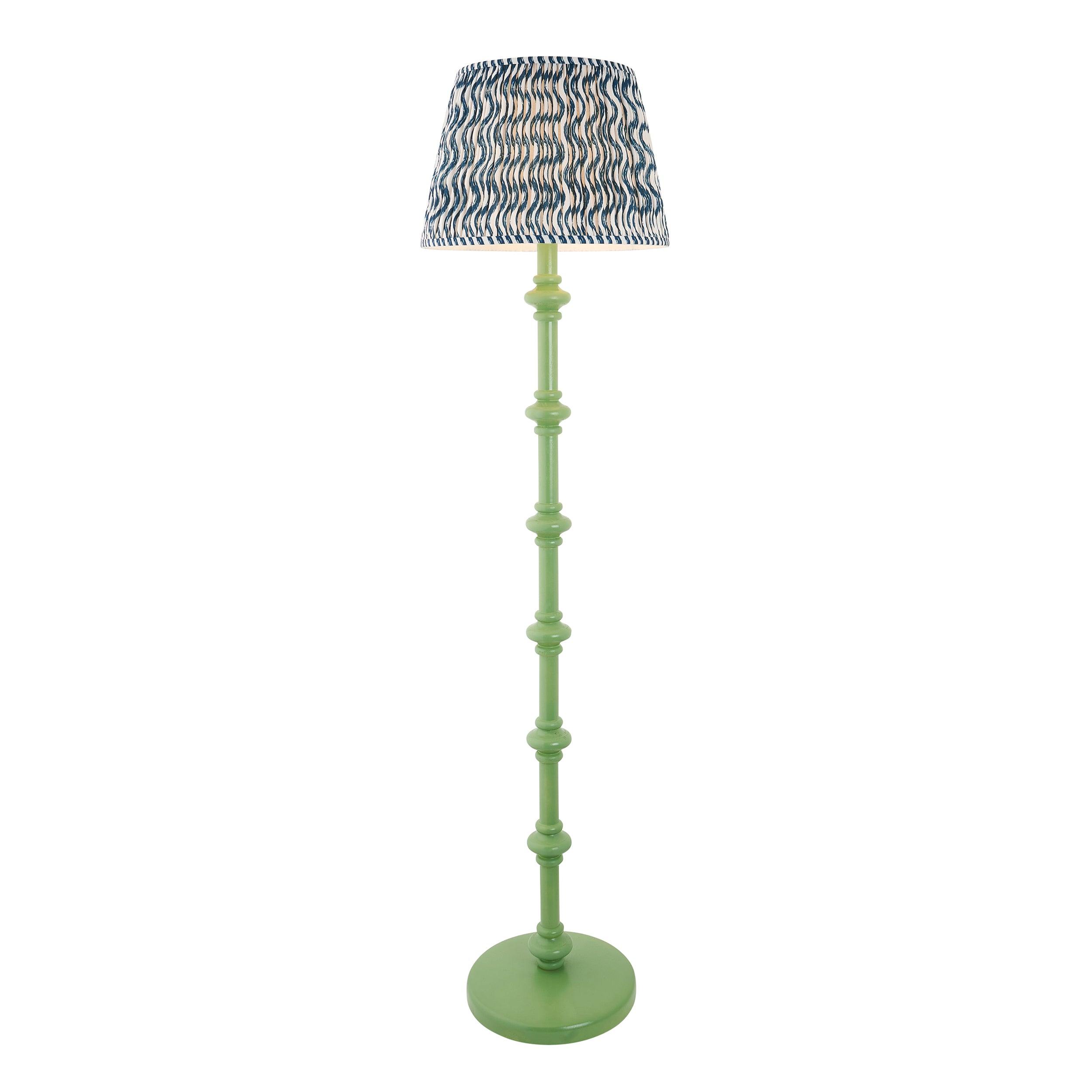 Carnaby Green Wooden Floor Lamp & Ripple 40cm Marlin Blue Shade