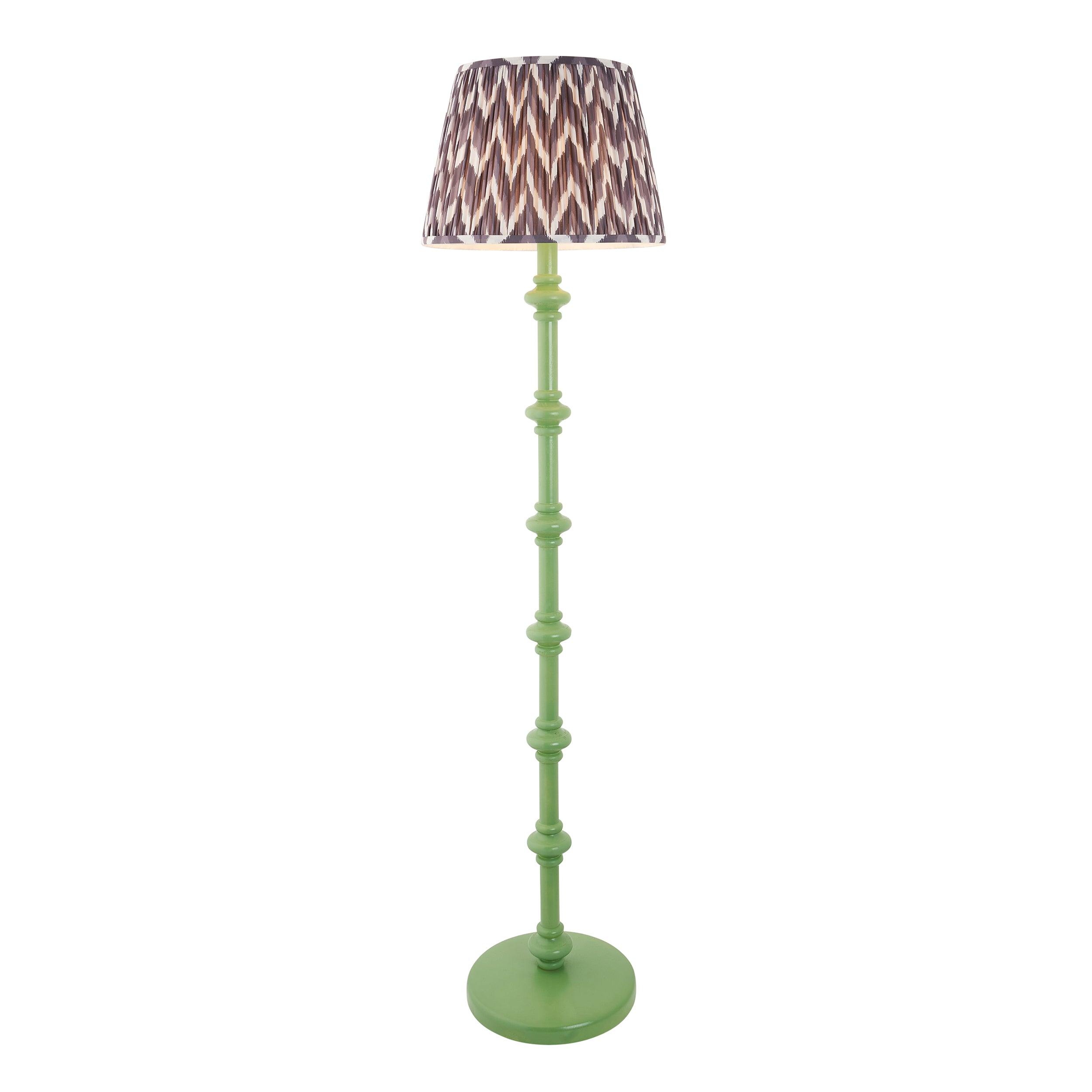 Carnaby Green Wooden Floor Lamp & Zigzag 40cm Pearl Grey Shade