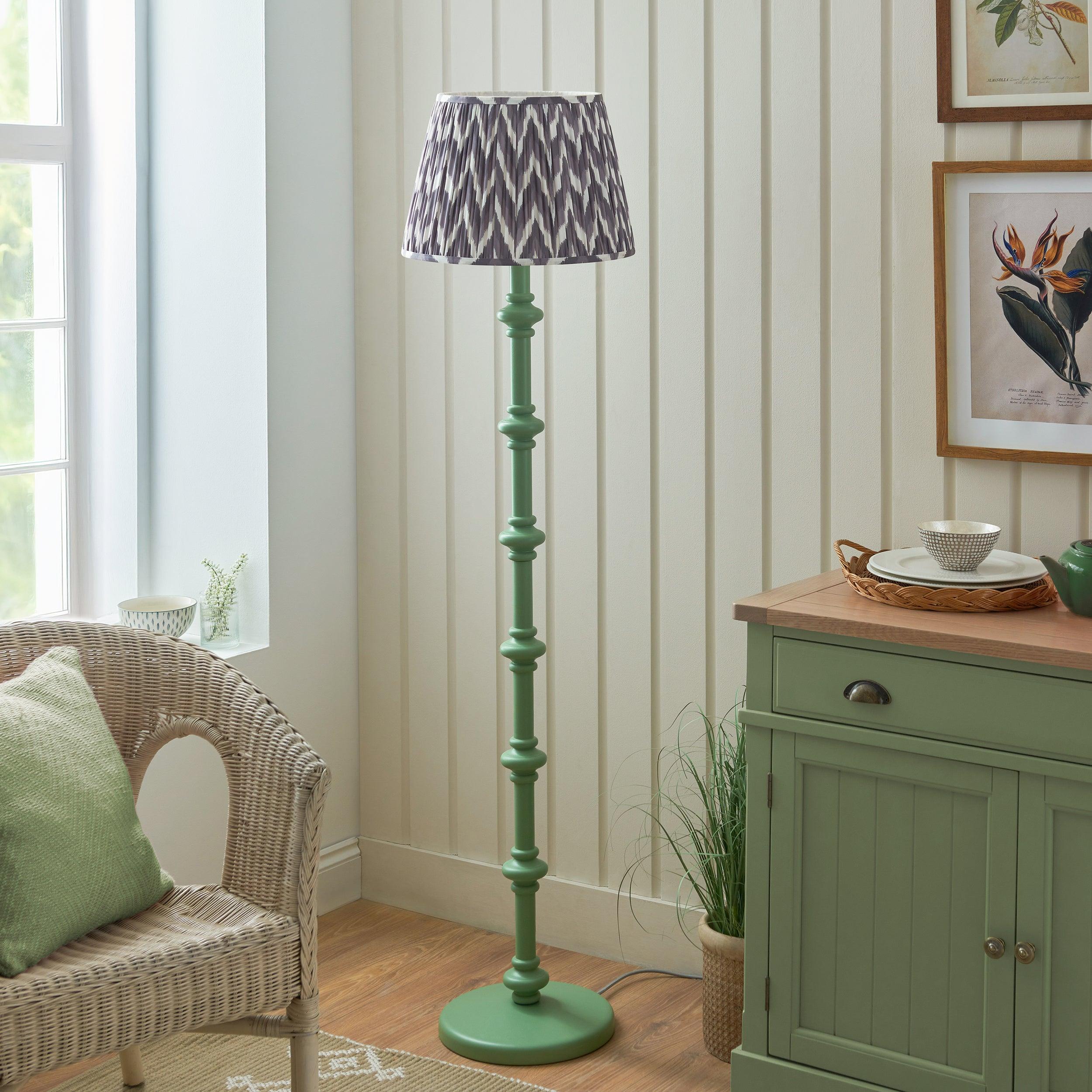 Carnaby Green Wooden Floor Lamp & Zigzag 40cm Pearl Grey Shade