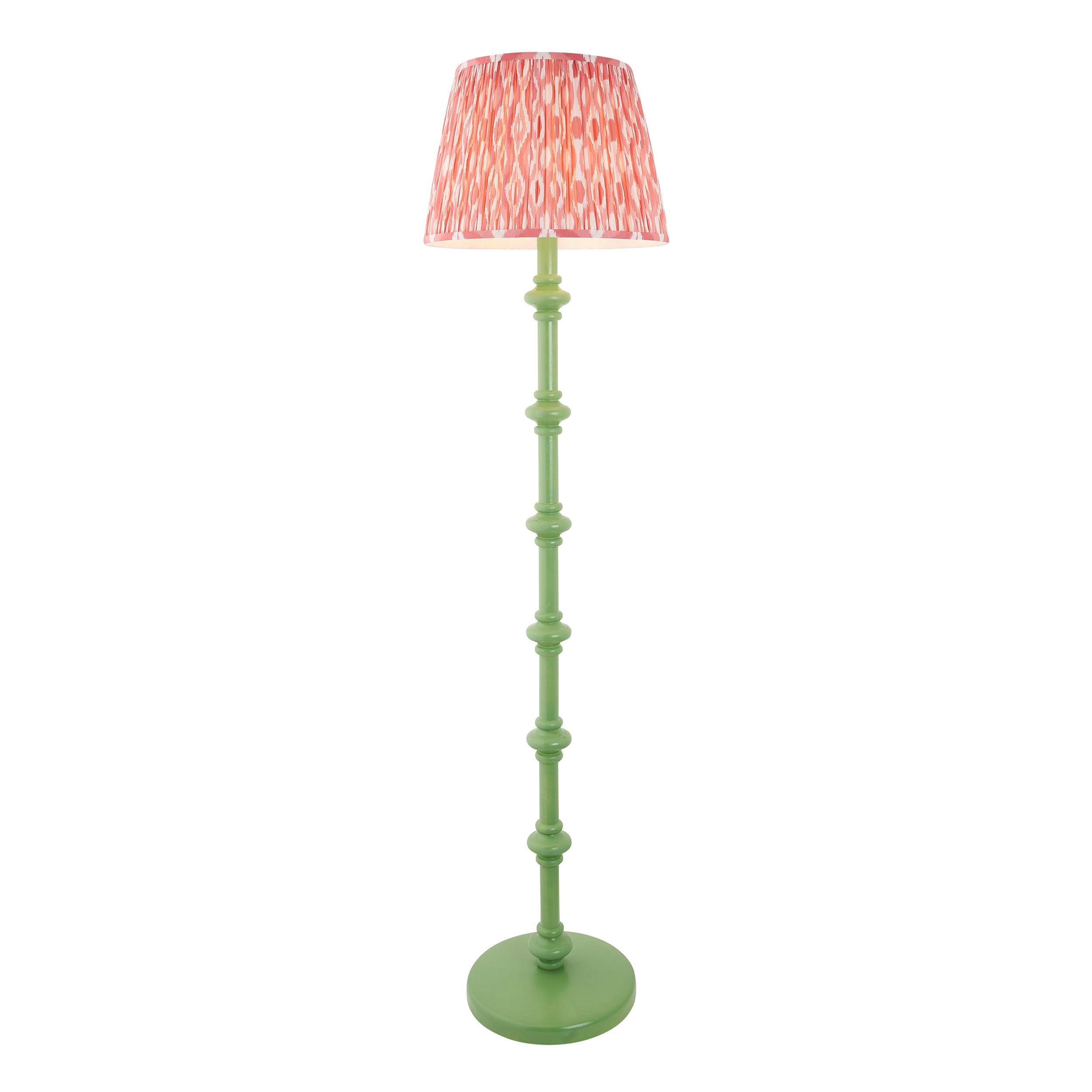 Carnaby Green Wooden Floor Lamp & Ikat 40cm Coral Pink Shade