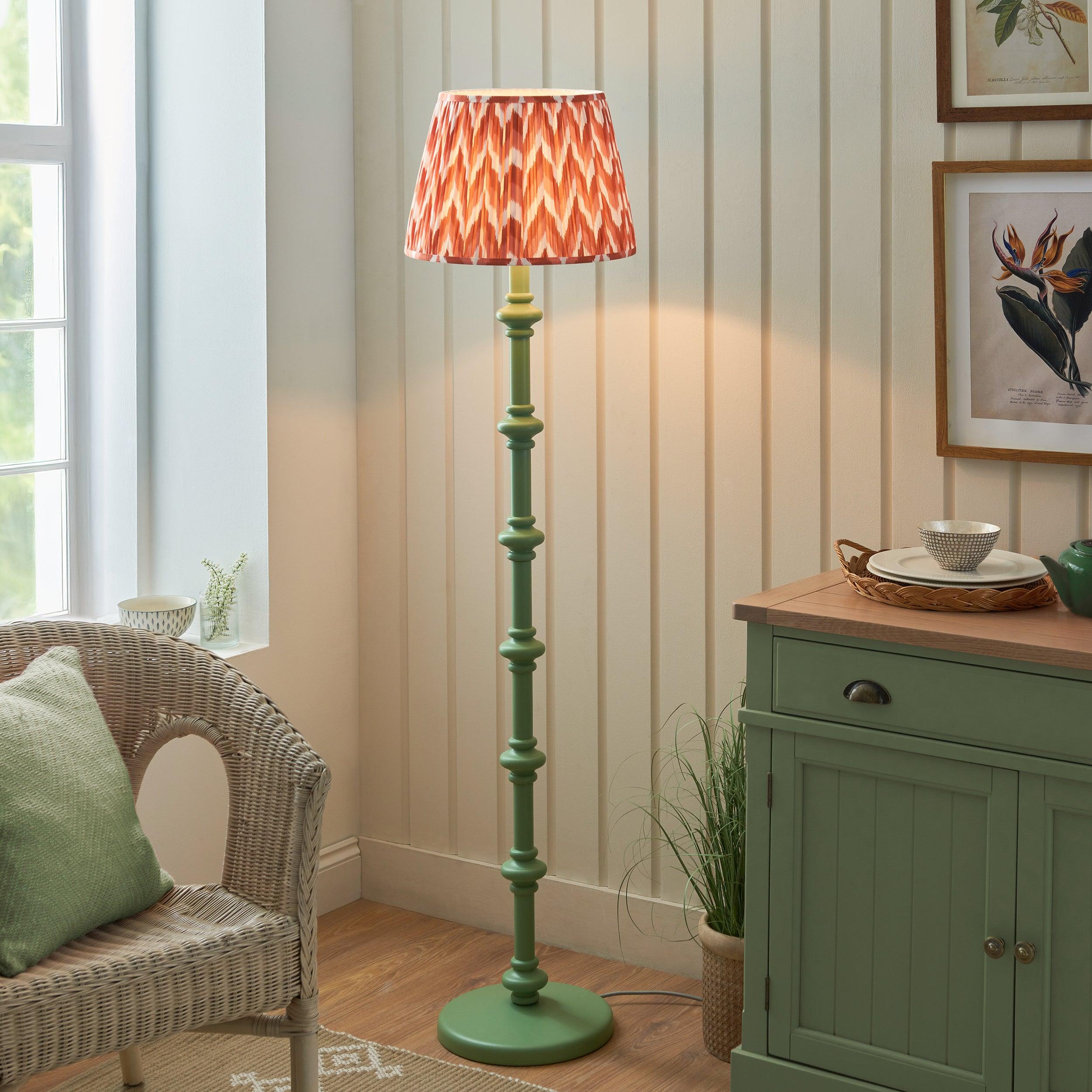 Carnaby Green Wooden Floor Lamp & Zigzag 40cm Apricot Orange Shade