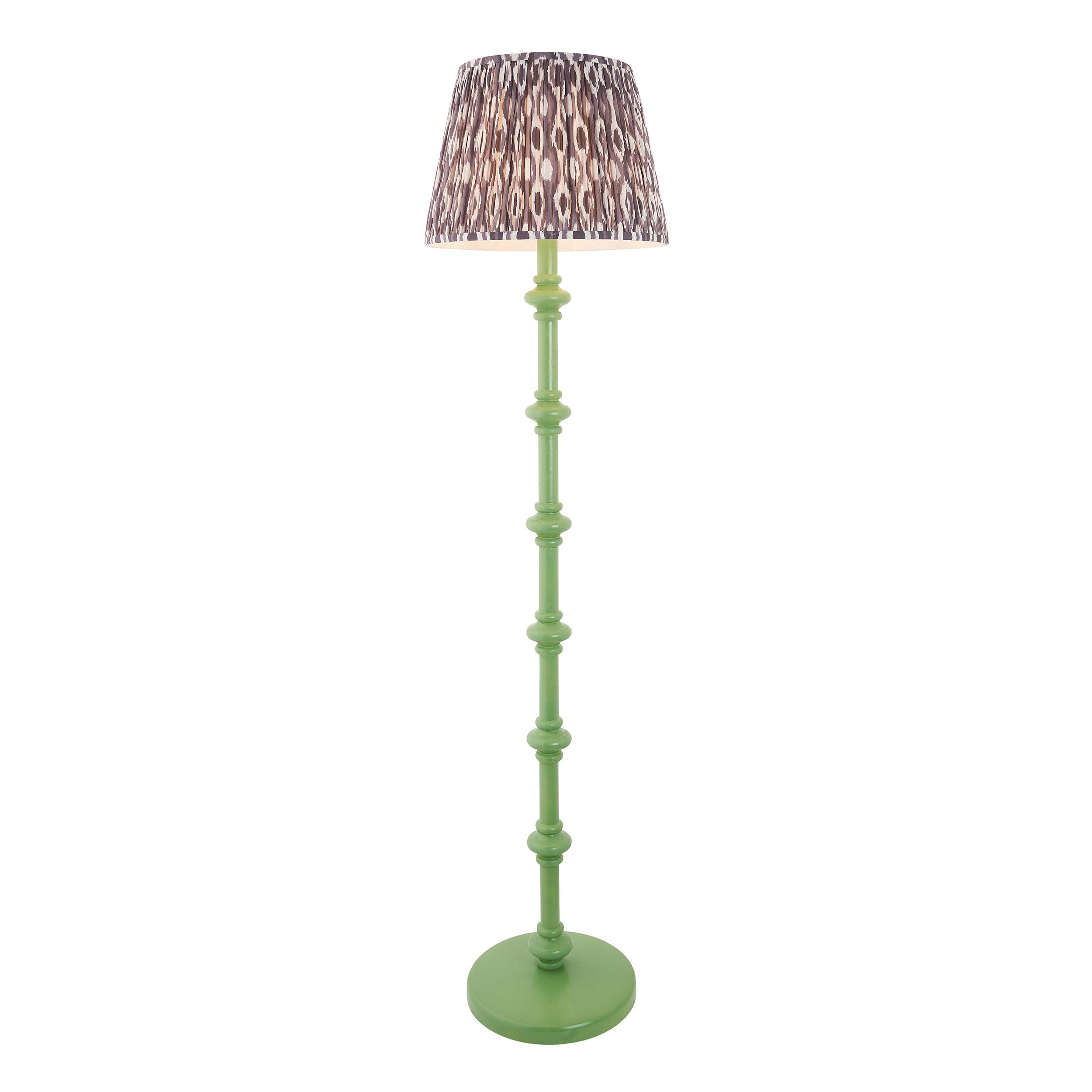 Carnaby Green Wooden Floor Lamp & Ikat 40cm Pearl Grey Shade