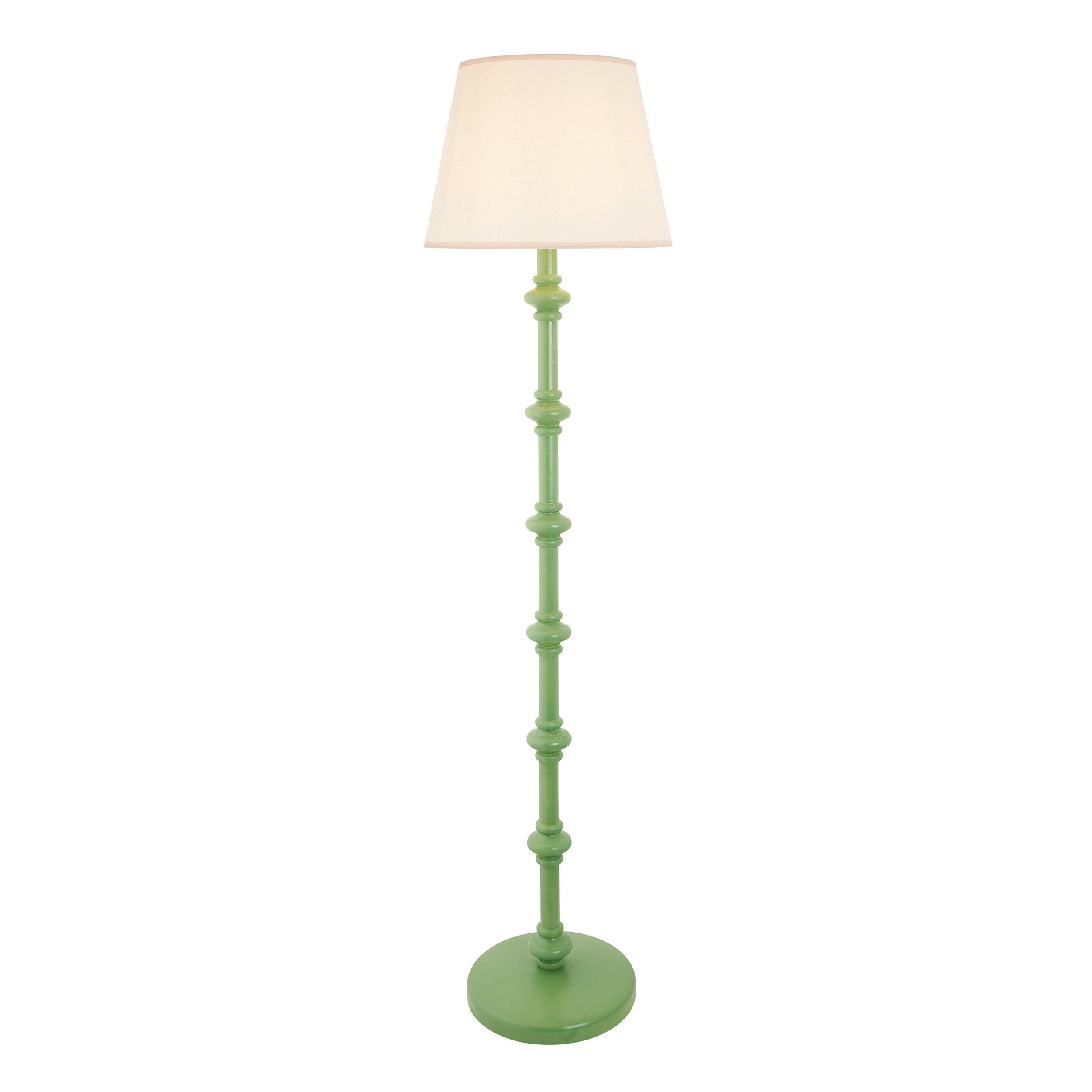 Carnaby Green Wooden Floor Lamp & Ivy 40cm Vintage White Shade