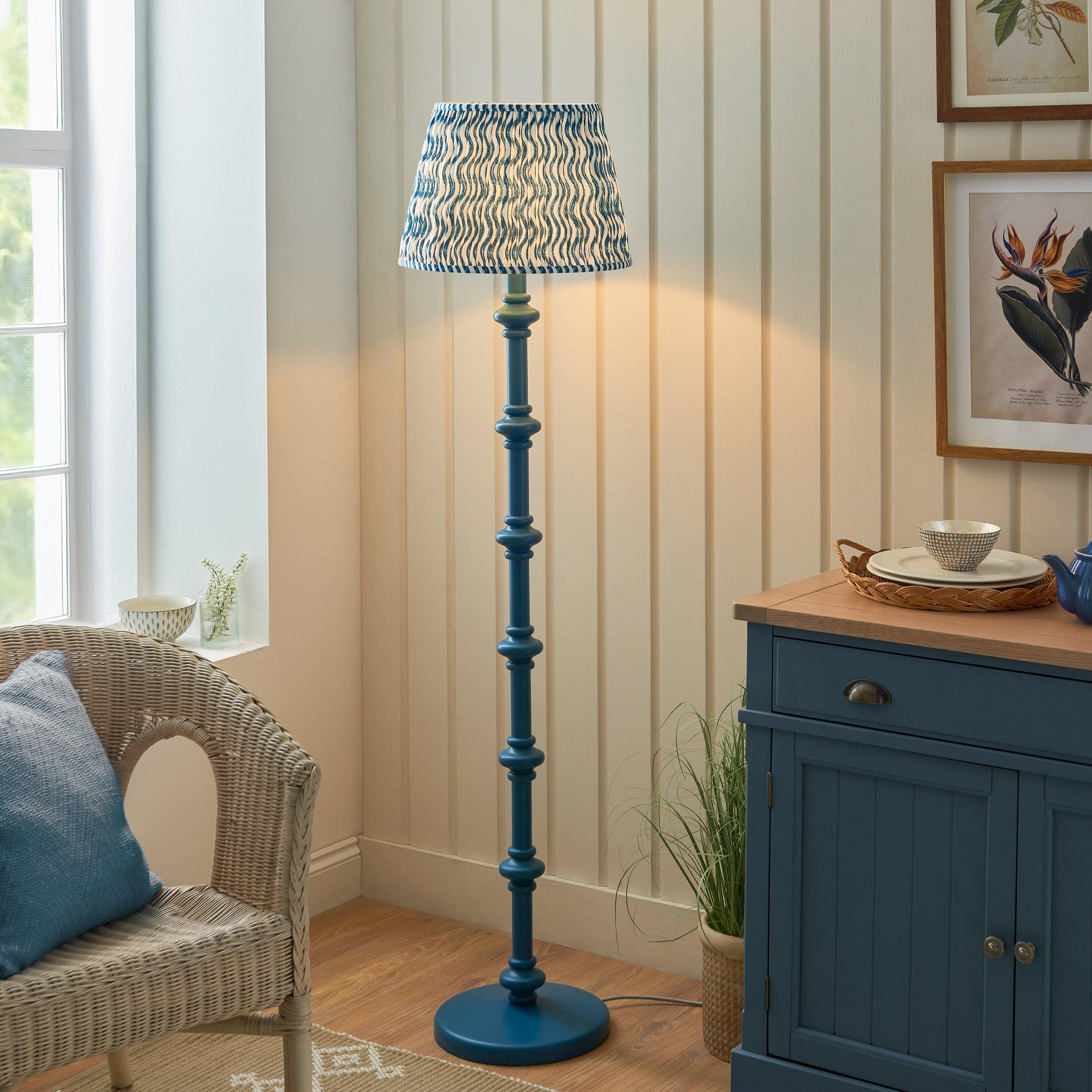 Carnaby Blue Wooden Floor Lamp & Ripple 40cm Marlin Blue Shade