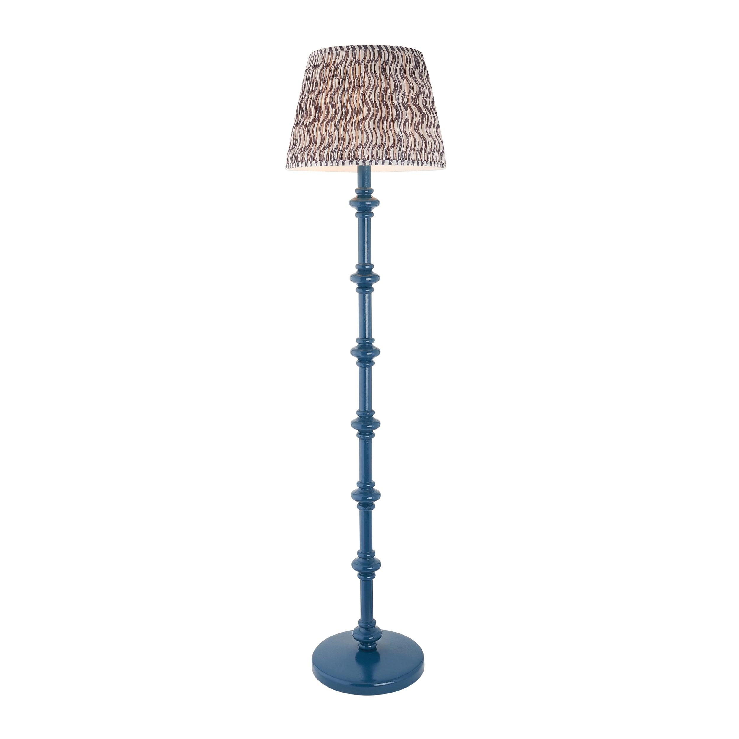 Carnaby Blue Wooden Floor Lamp & Ripple 40cm Pearl Grey Shade