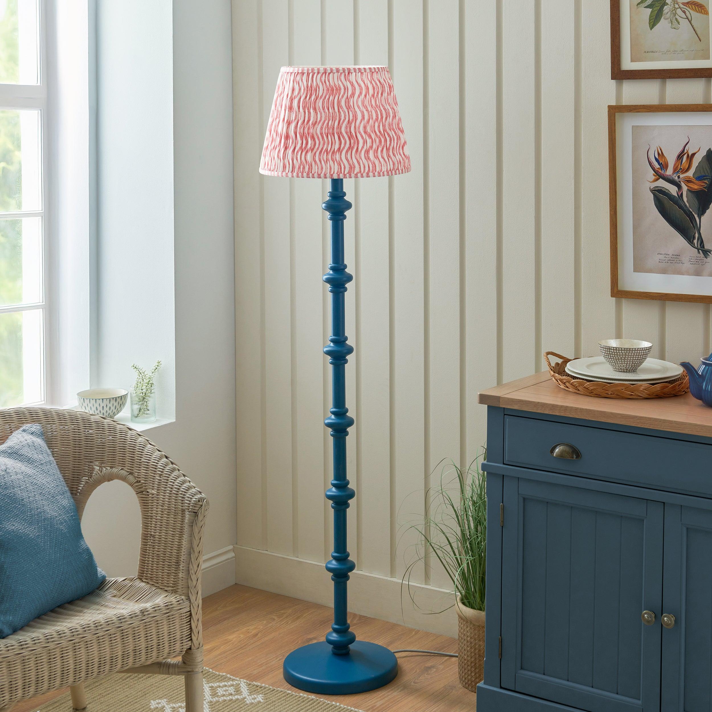 Carnaby Blue Wooden Floor Lamp & Ripple 40cm Coral Pink Shade