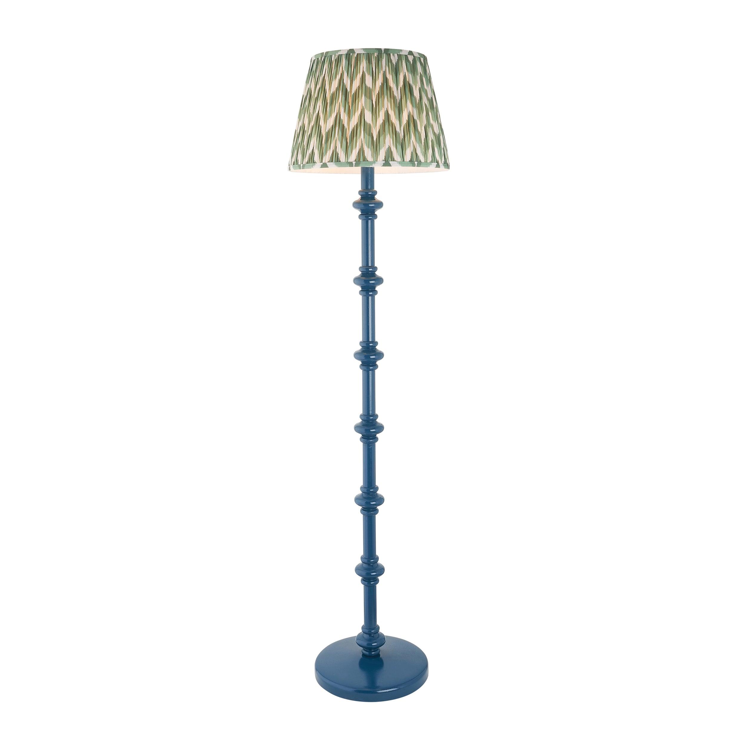 Carnaby Blue Wooden Floor Lamp & Zigzag 40cm Cotswold Green Shade