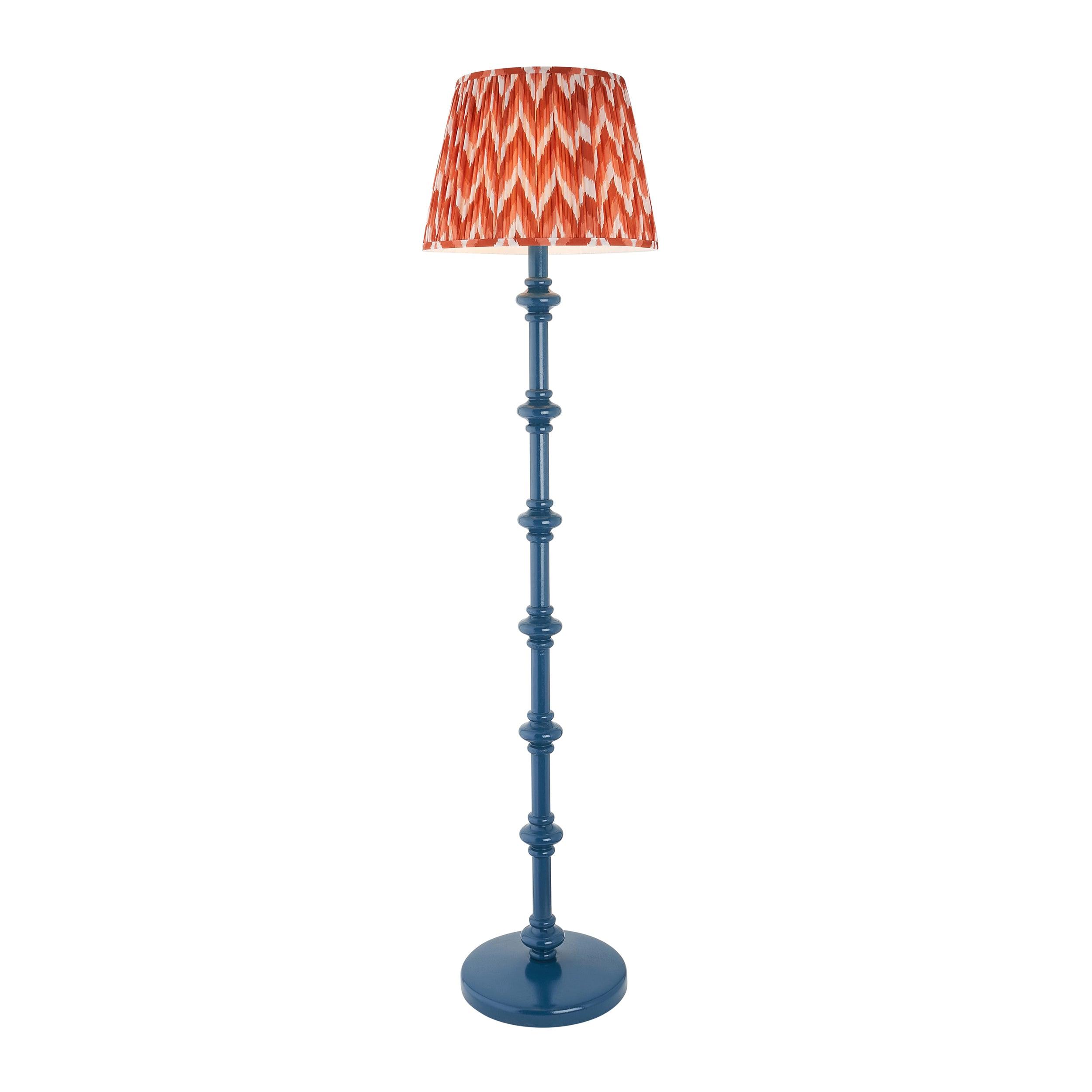 Carnaby Blue Wooden Floor Lamp & Zigzag 40cm Apricot Orange Shade