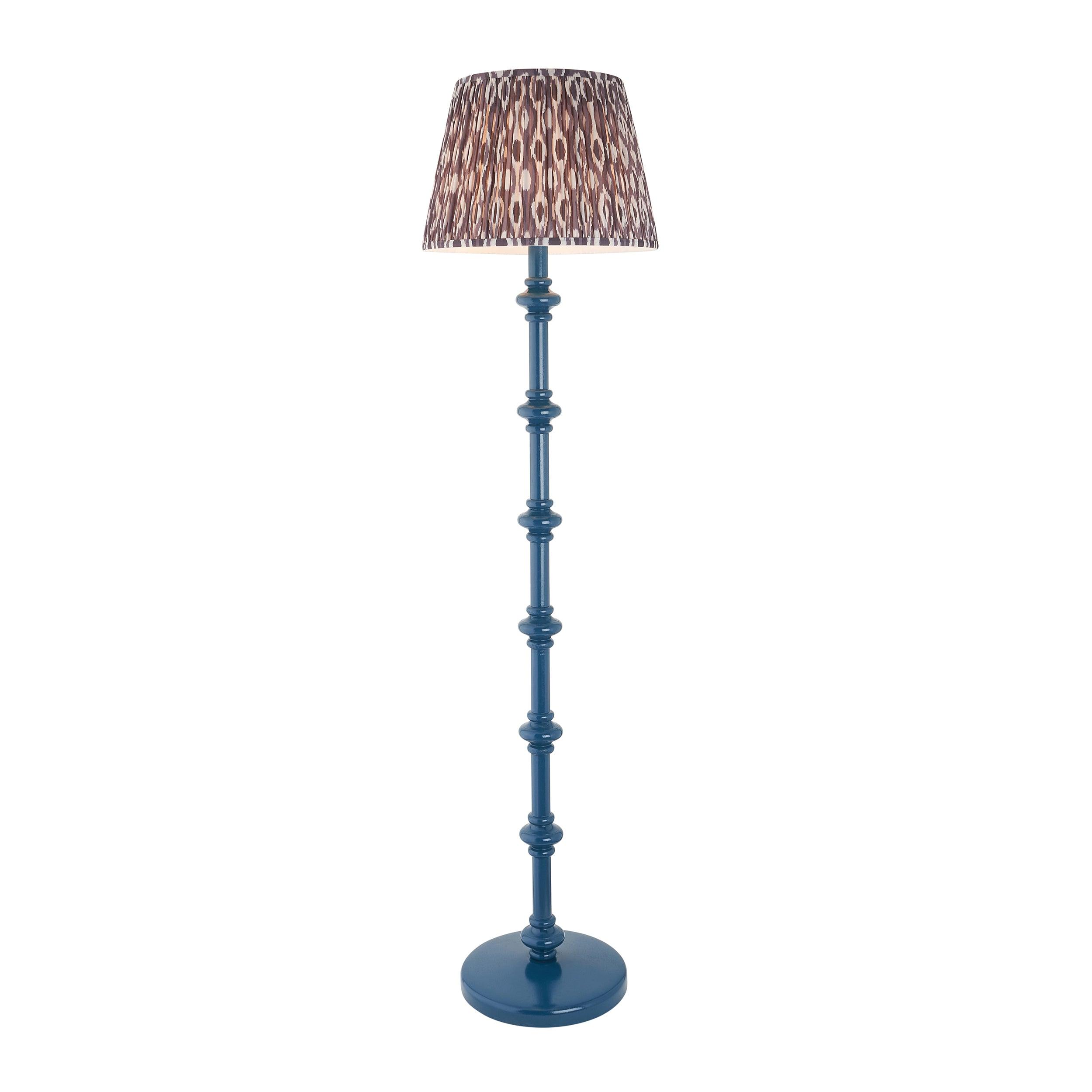 Carnaby Blue Wooden Floor Lamp & Ikat 40cm Pearl Grey Shade