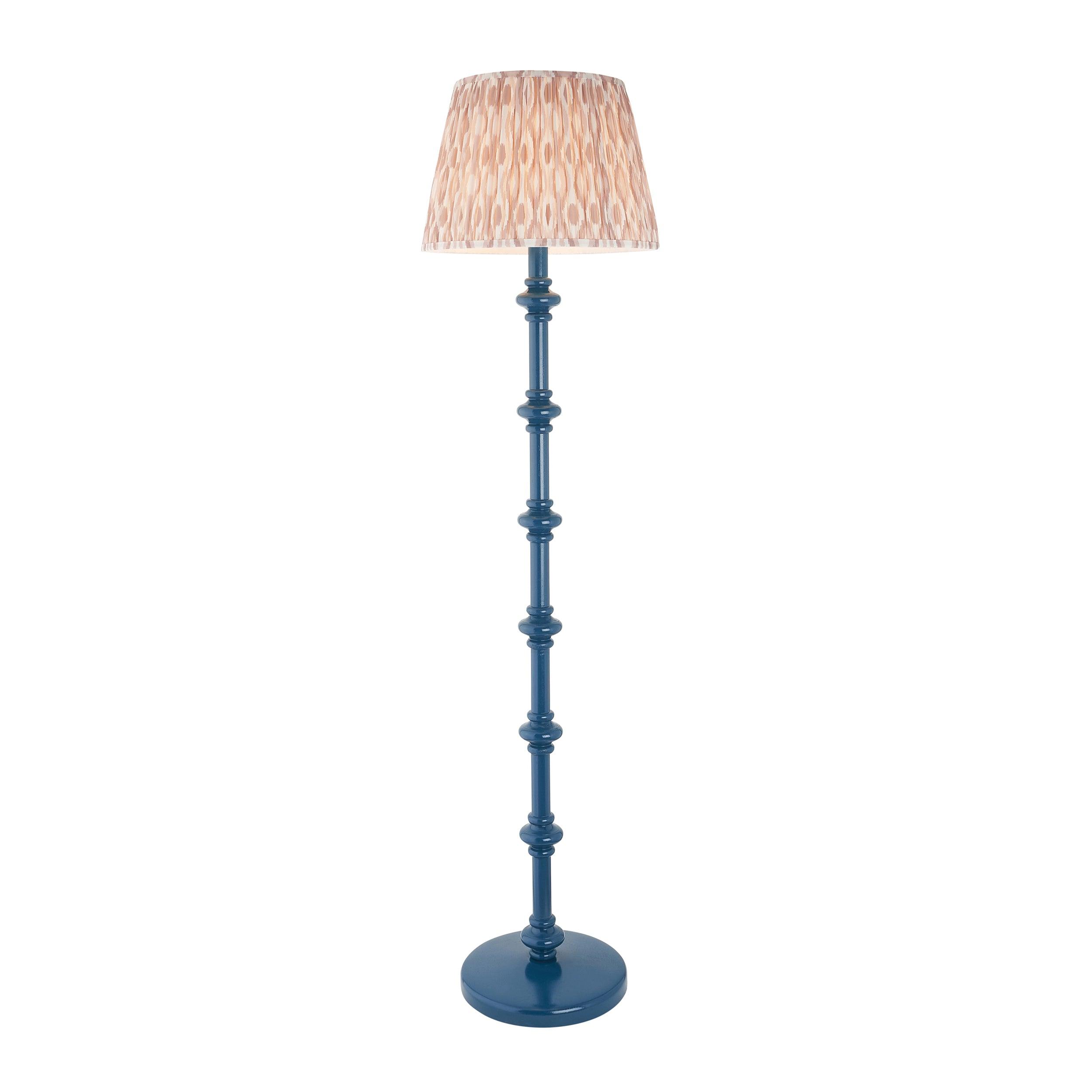 Carnaby Blue Wooden Floor Lamp & Ikat 40cm Neutral Shade