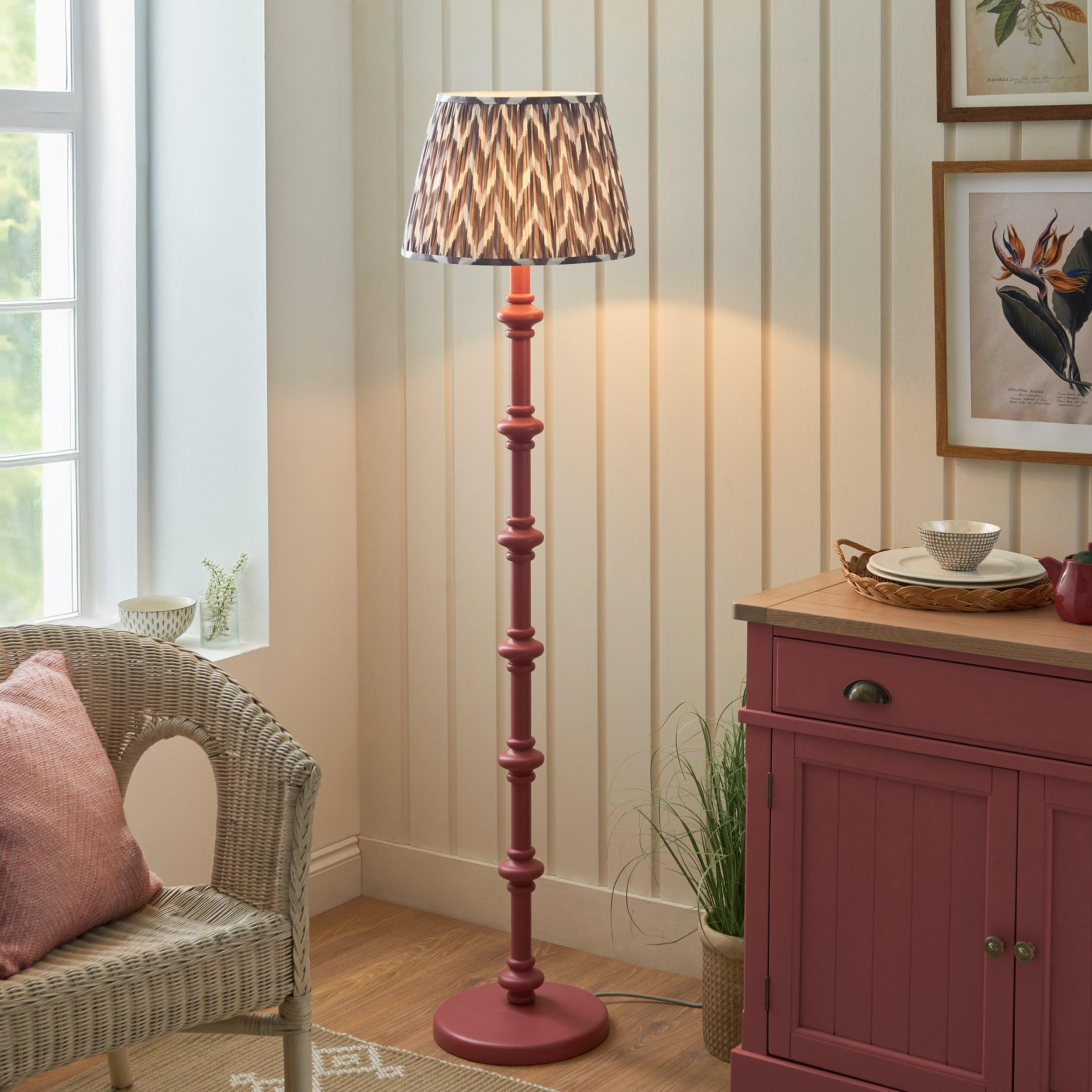 Carnaby Pink Wooden Floor Lamp & Zigzag 40cm Pearl Grey Shade