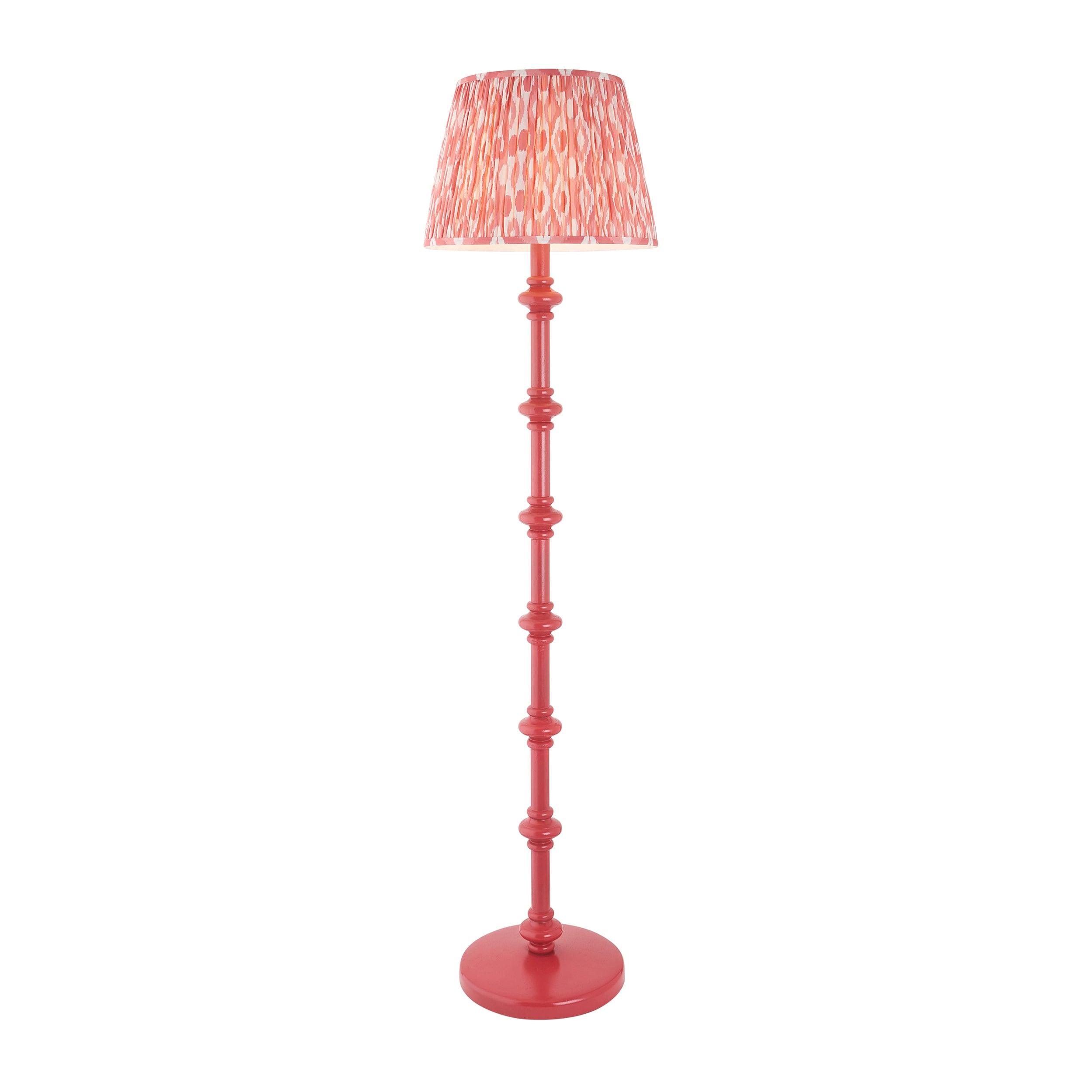Carnaby Pink Wooden Floor Lamp & Ikat 40cm Coral Pink Shade