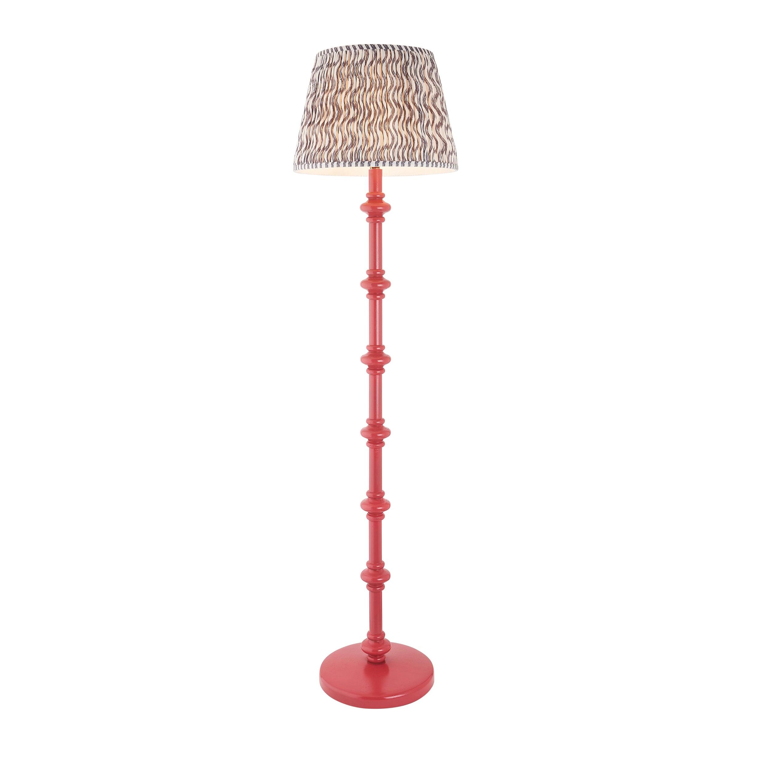 Carnaby Pink Wooden Floor Lamp & Ripple 40cm Pearl Grey Shade