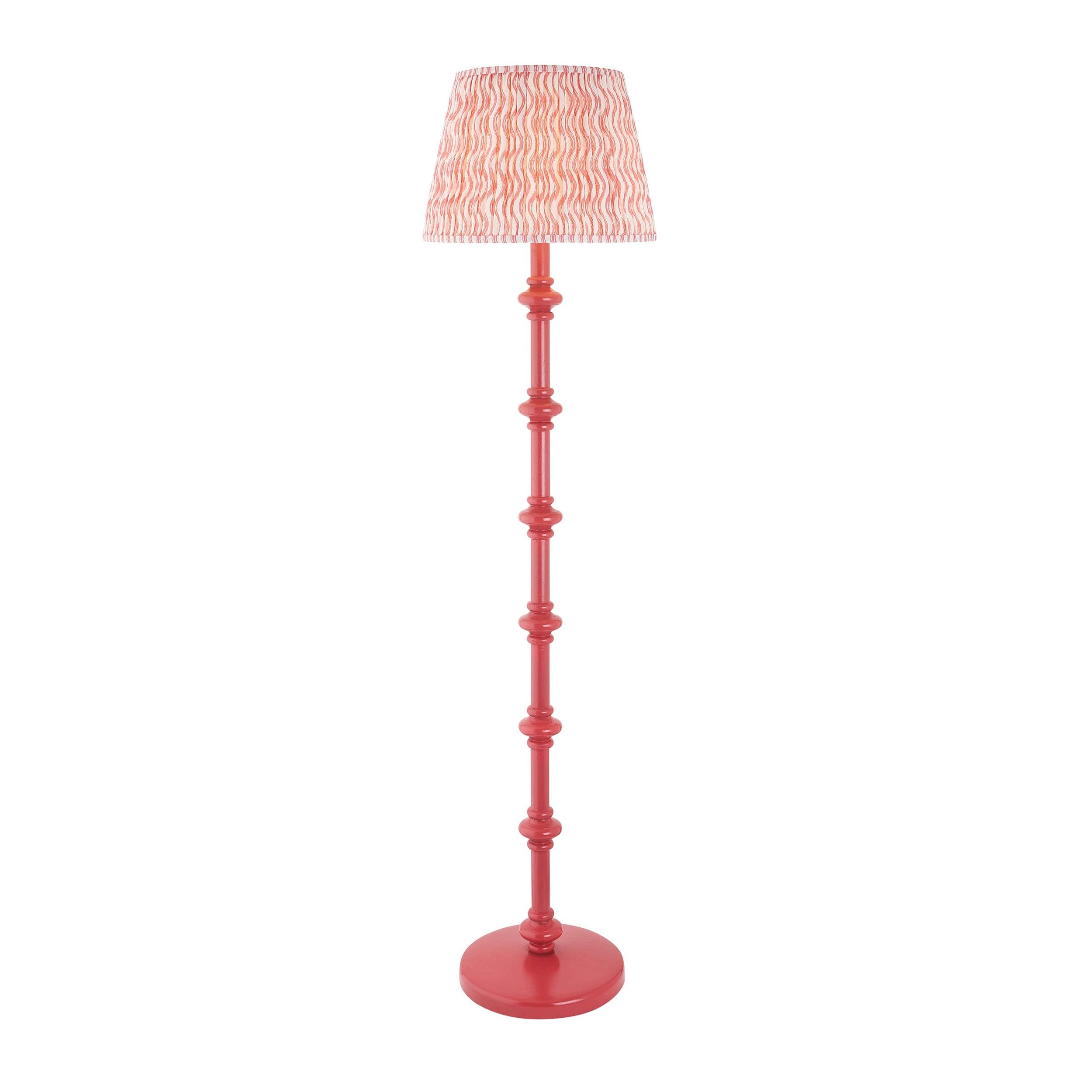 Carnaby Pink Wooden Floor Lamp & Ripple 40cm Coral Pink Shade