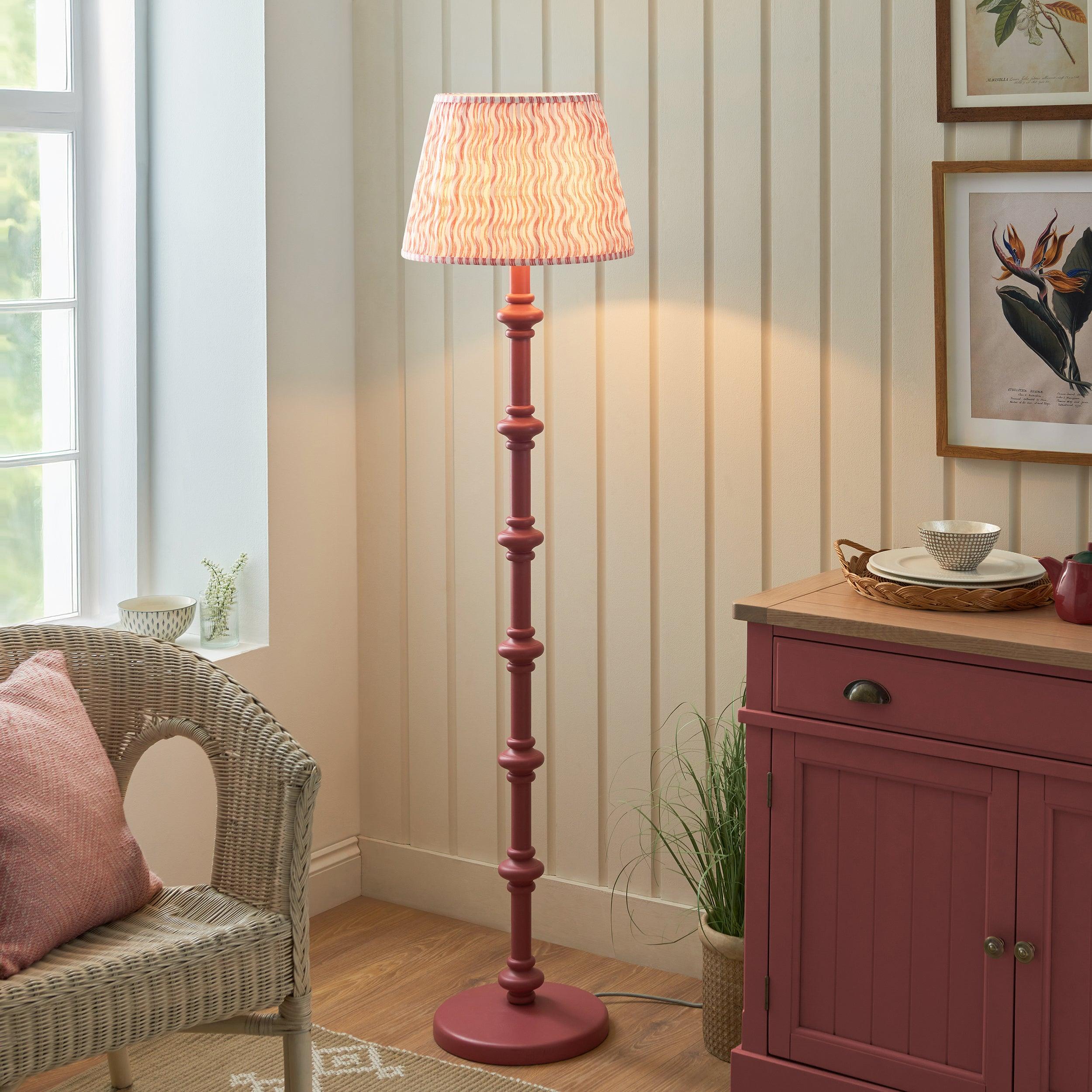 Carnaby Pink Wooden Floor Lamp & Ripple 40cm Coral Pink Shade