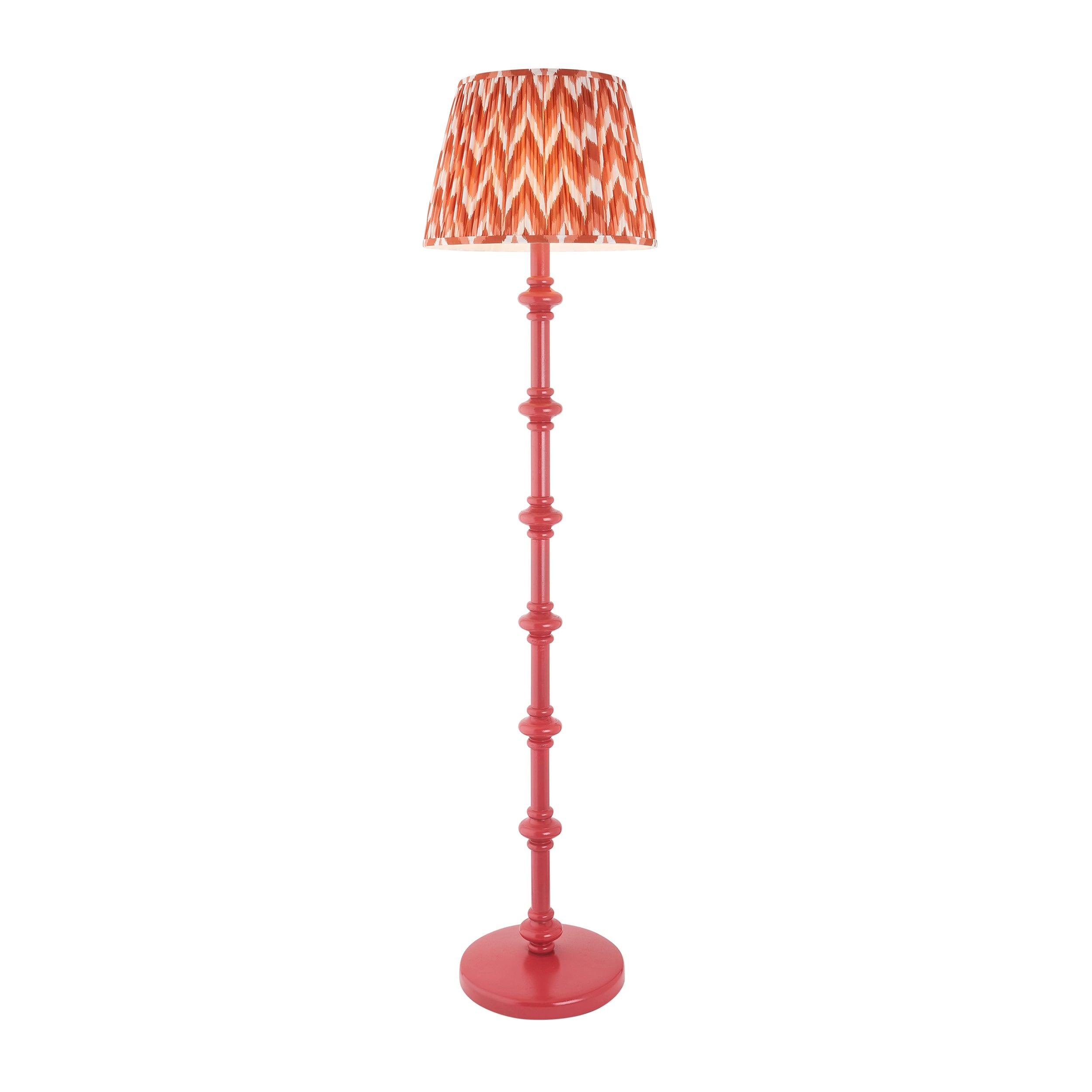 Carnaby Pink Wooden Floor Lamp & Zigzag 40cm Apricot Orange Shade