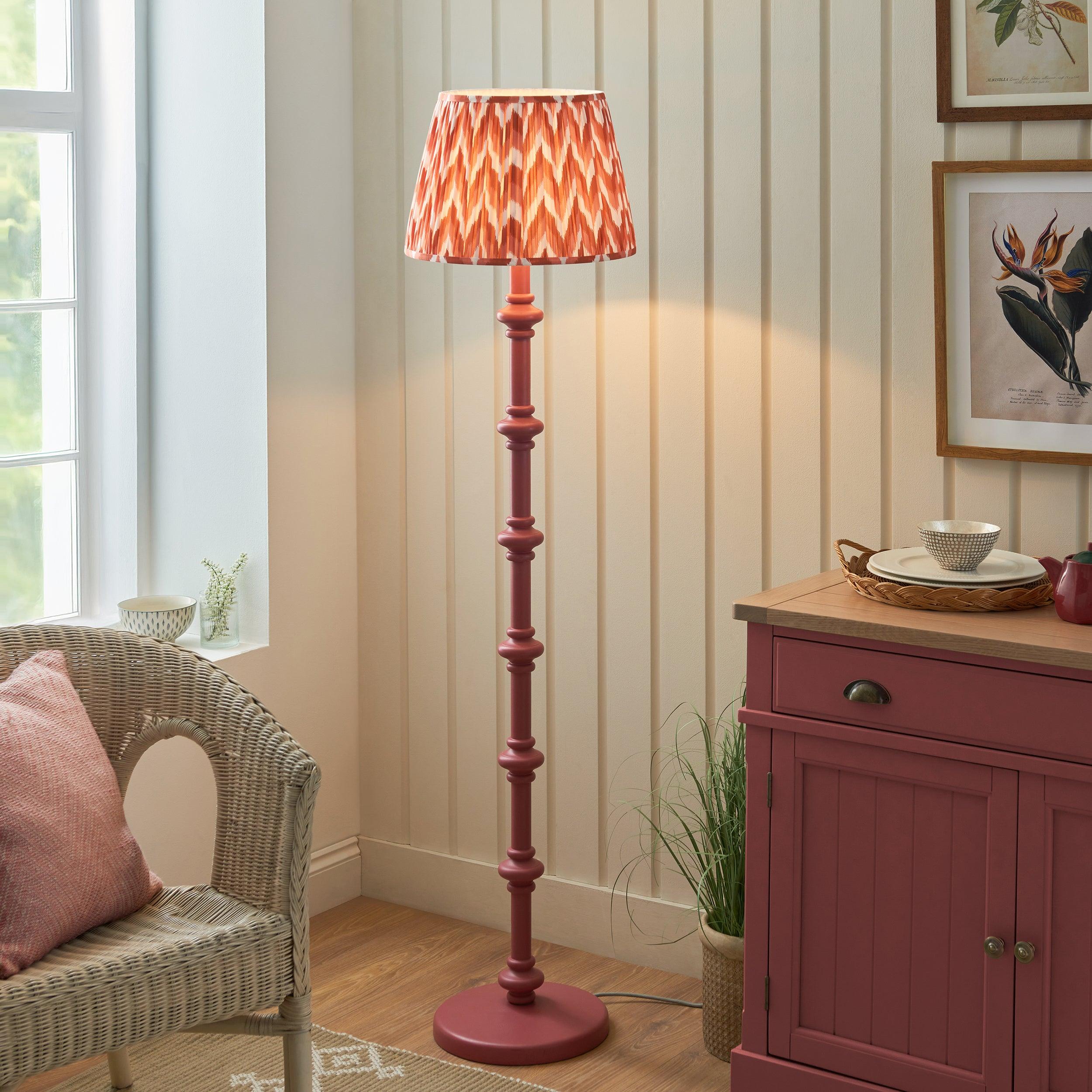 Carnaby Pink Wooden Floor Lamp & Zigzag 40cm Apricot Orange Shade