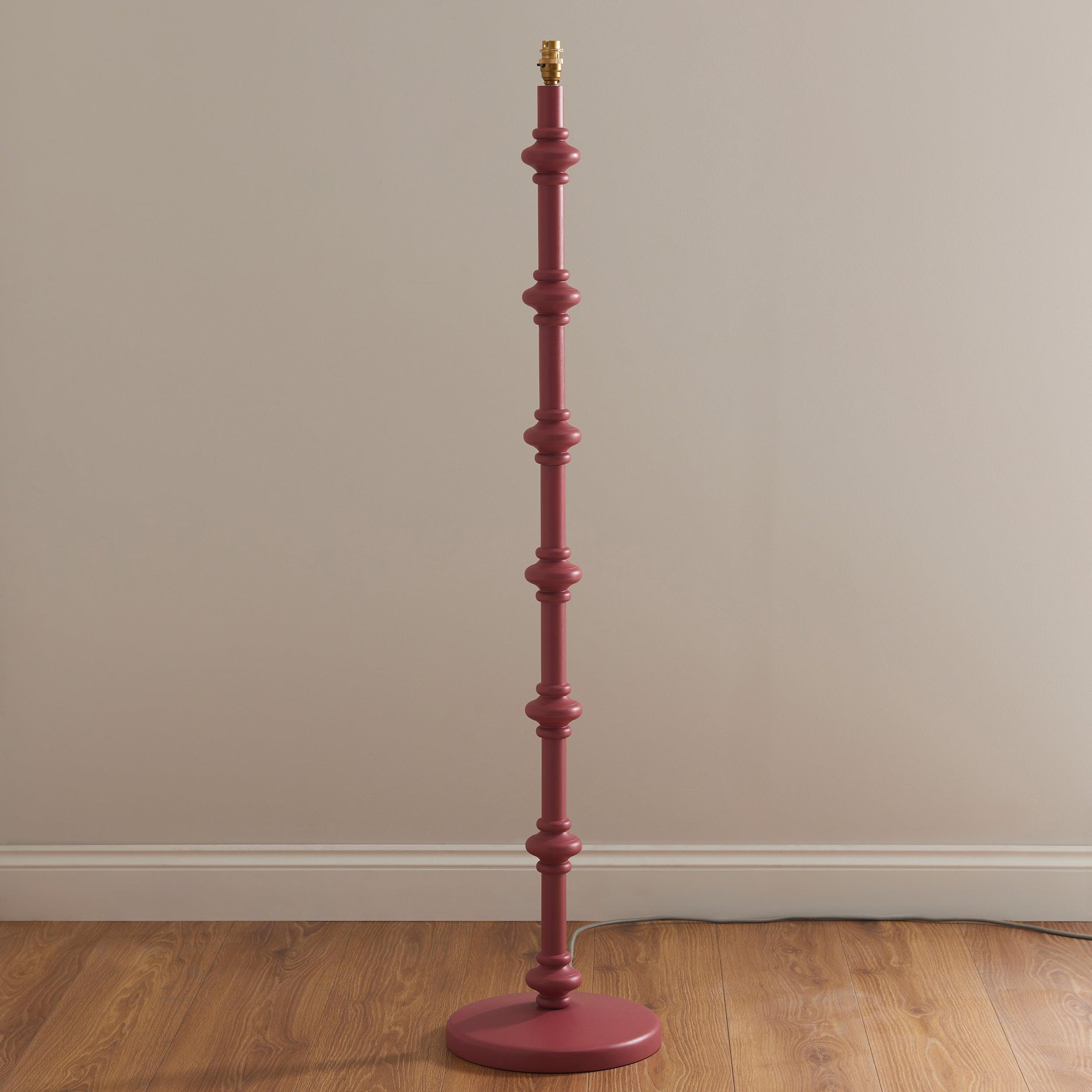 Carnaby Pink Wooden Floor Lamp & Ikat 40cm Pearl Grey Shade
