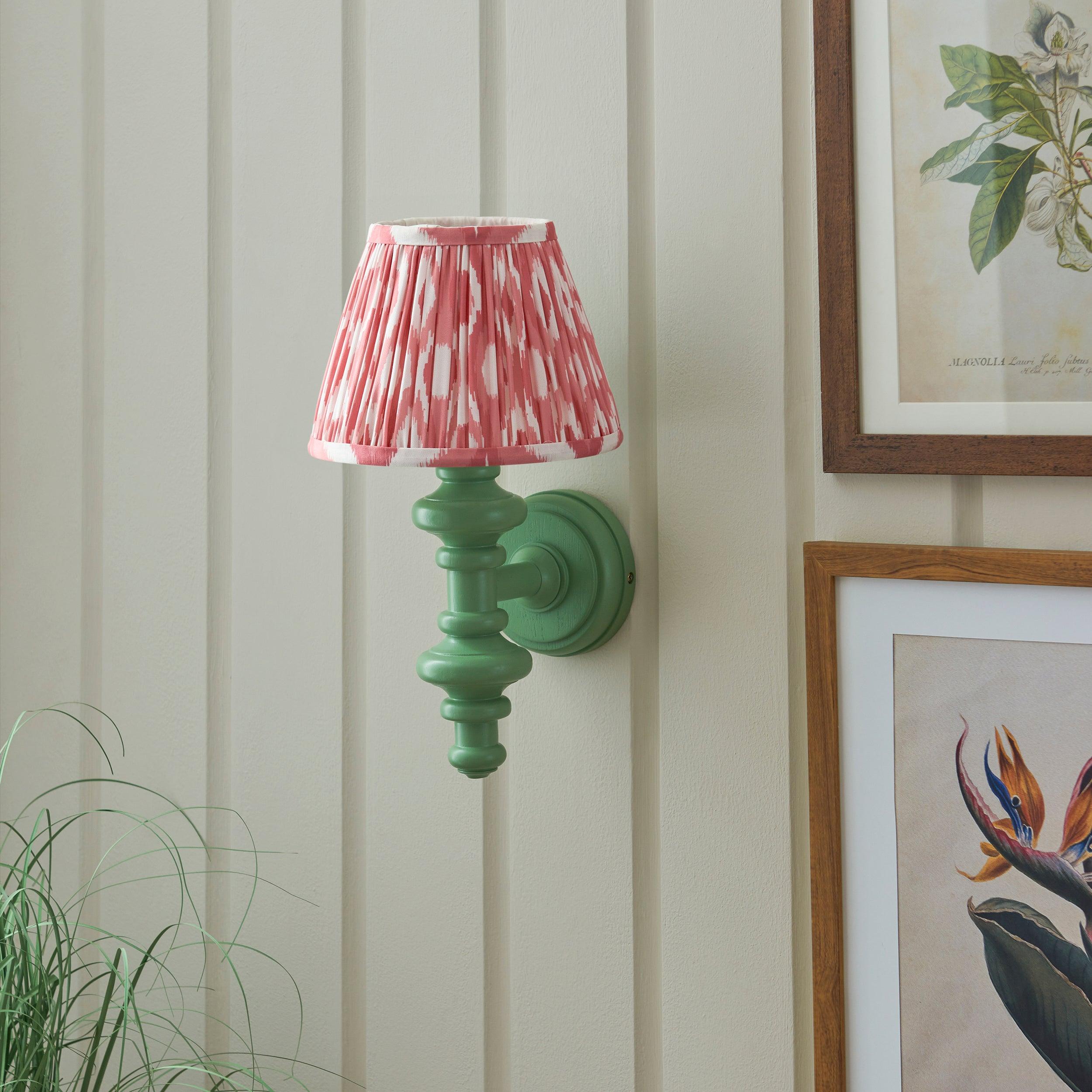 Carnaby Green Wall Light & Ikat 20cm Coral Pink Shade