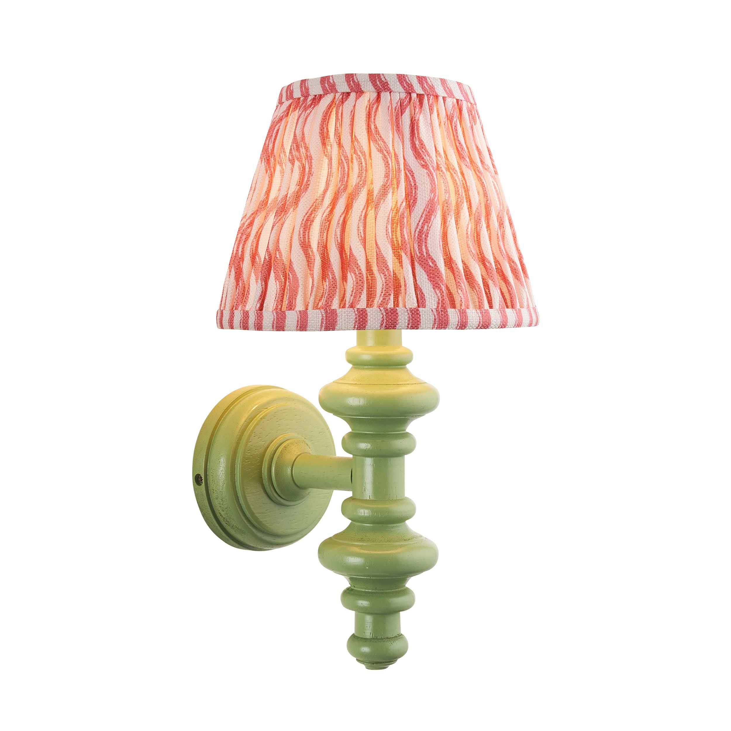Carnaby Green Wall Light & Ripple 20cm Coral Pink Shade