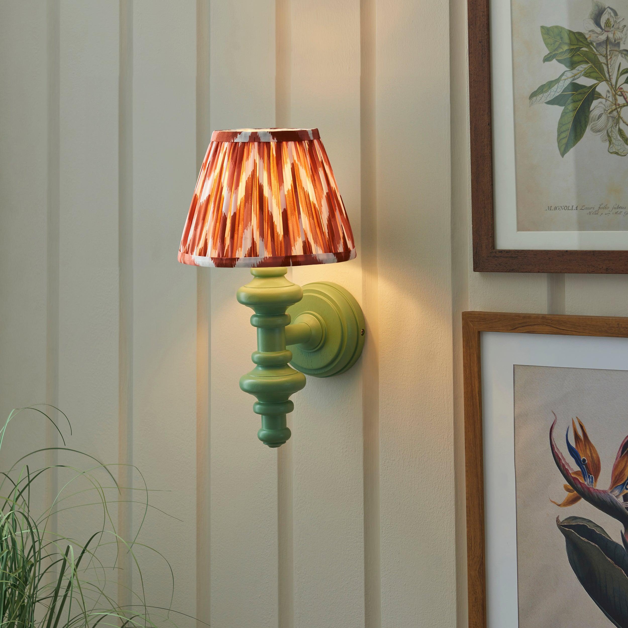 Carnaby Green Wall Light & Zigzag 20cm Apricot Orange Shade