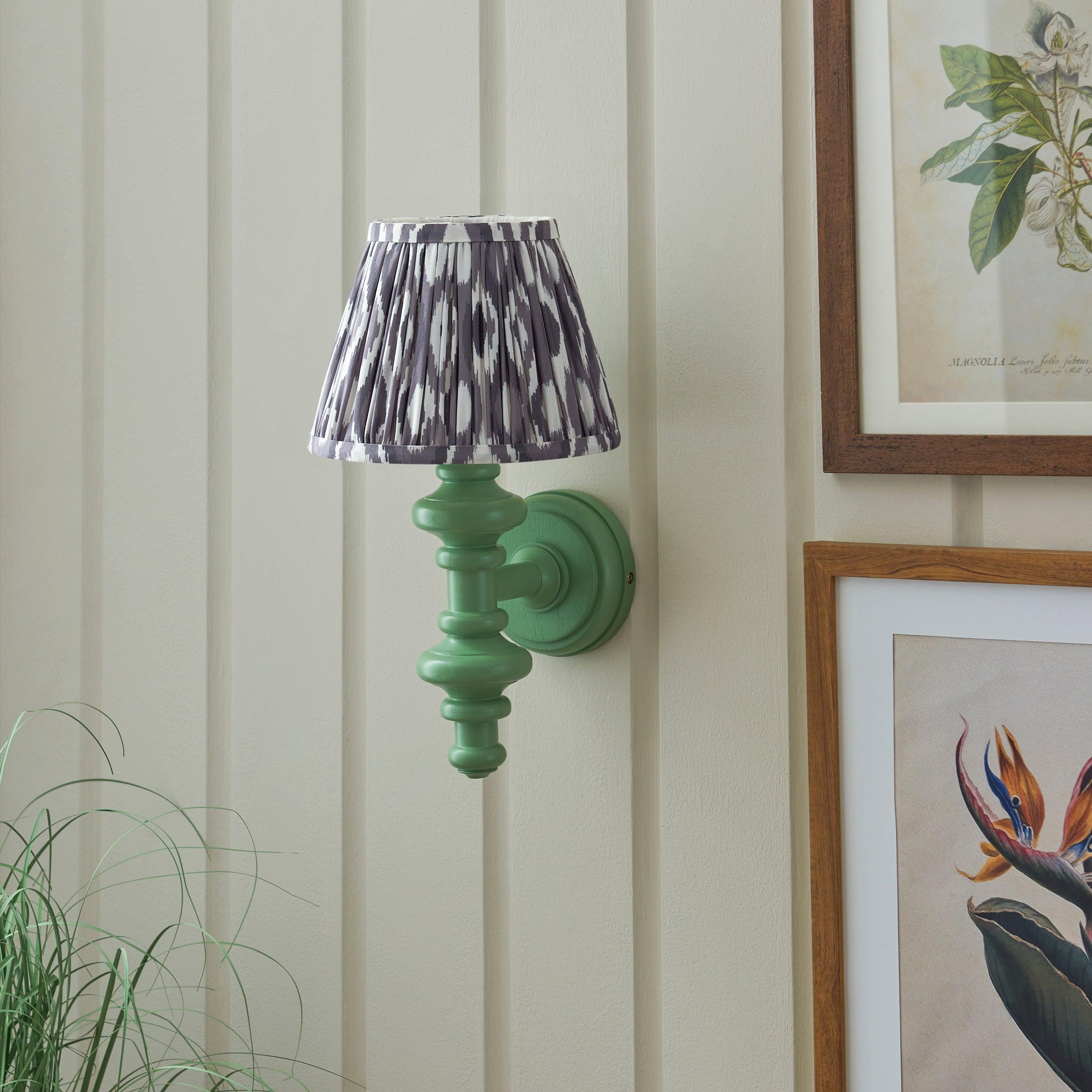 Carnaby Green Wall Light & Ikat 20cm Pearl Grey Shade
