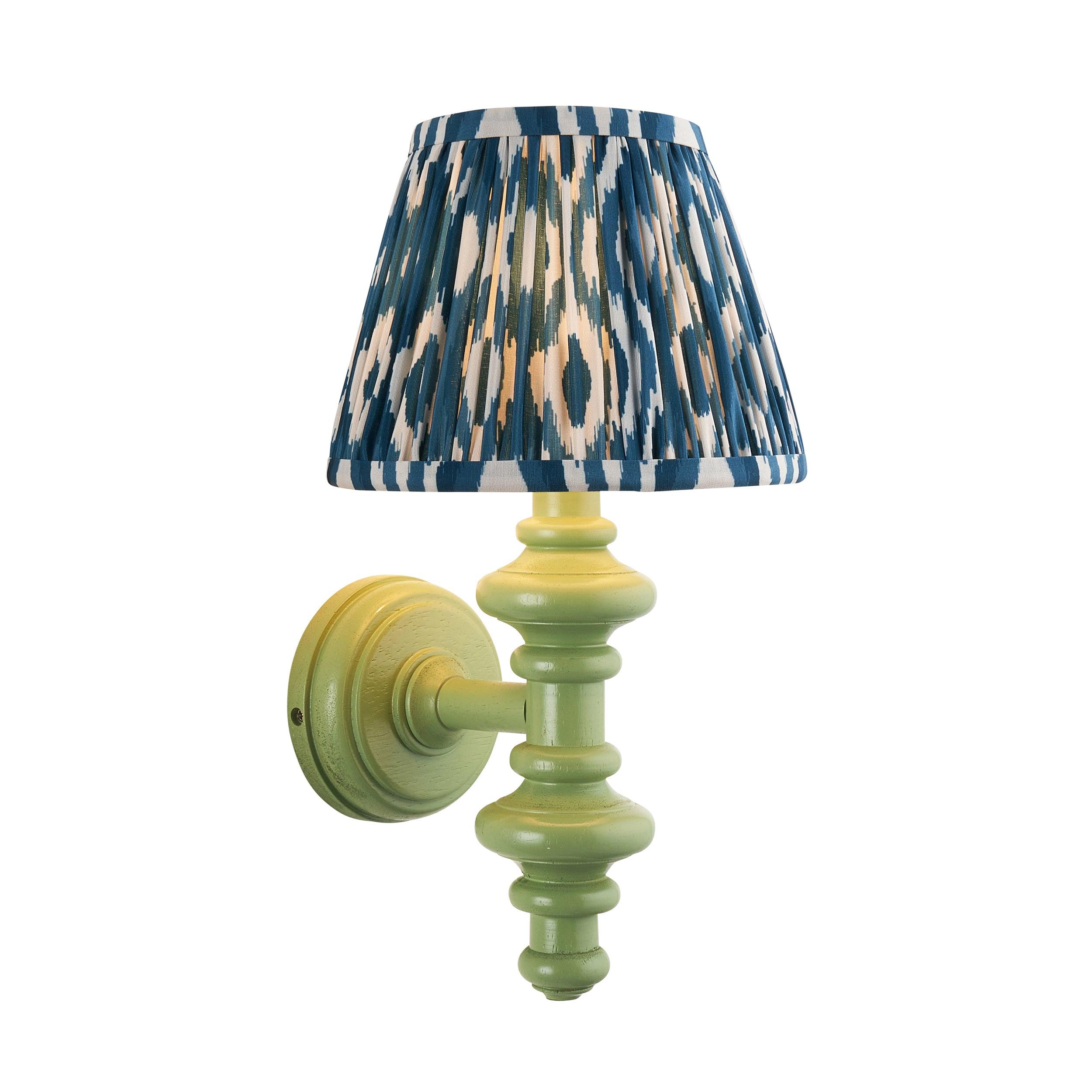 Carnaby Green Wall Light & Ikat 20cm Marlin Blue Shade