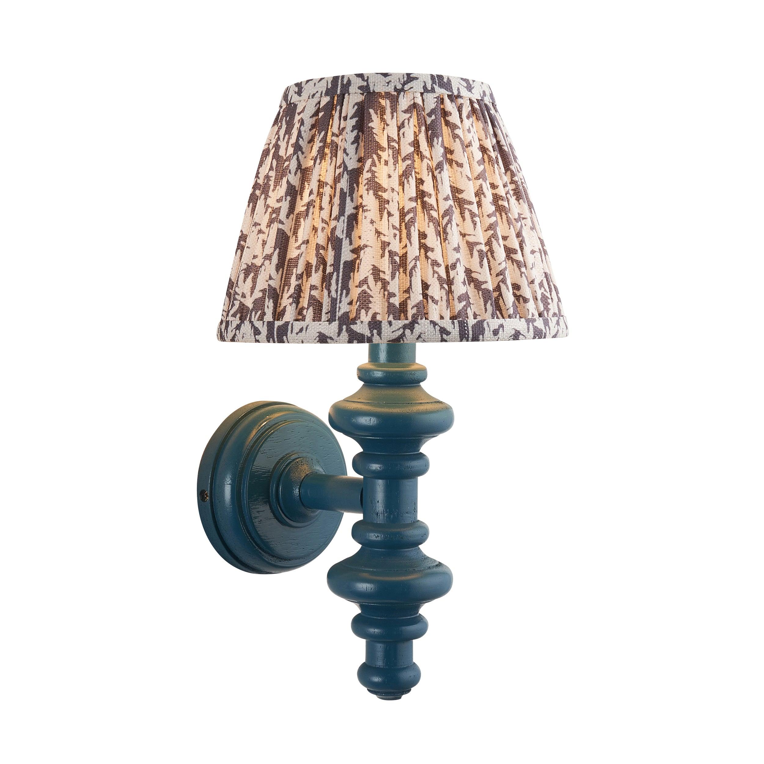 Carnaby Blue Wall Light & Leaf 20cm Pearl Grey Shade