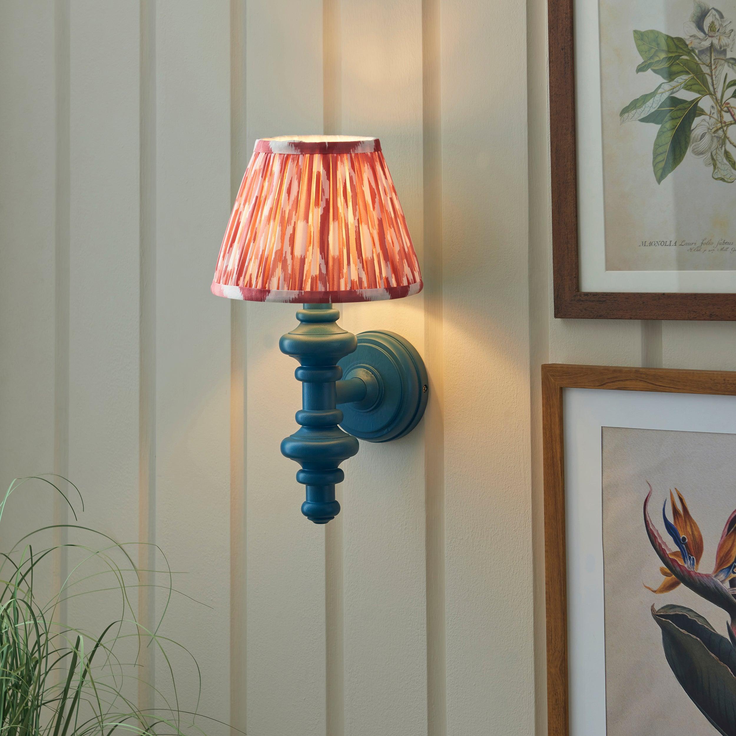 Carnaby Blue Wall Light & Ikat 20cm Coral Pink Shade