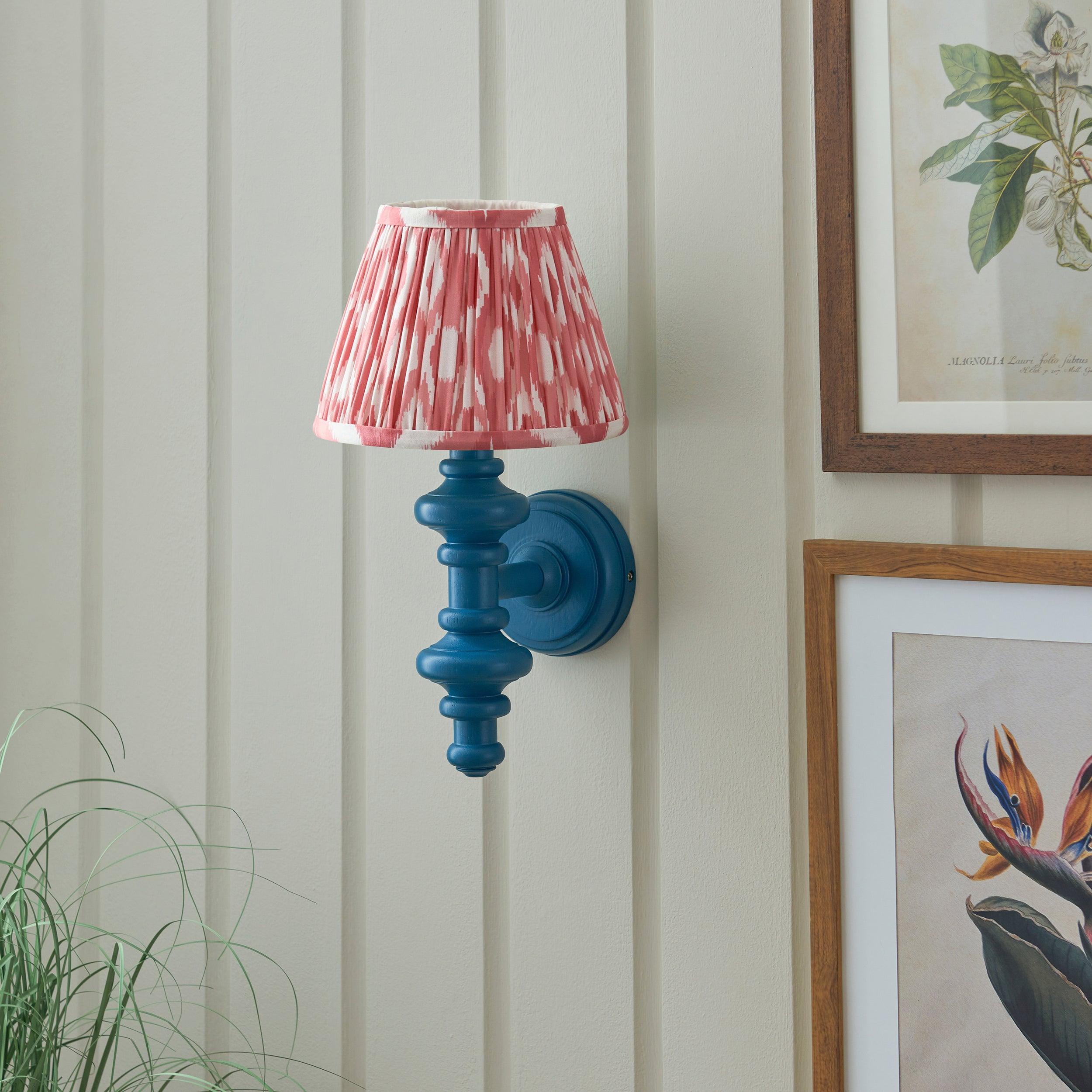 Carnaby Blue Wall Light & Ikat 20cm Coral Pink Shade