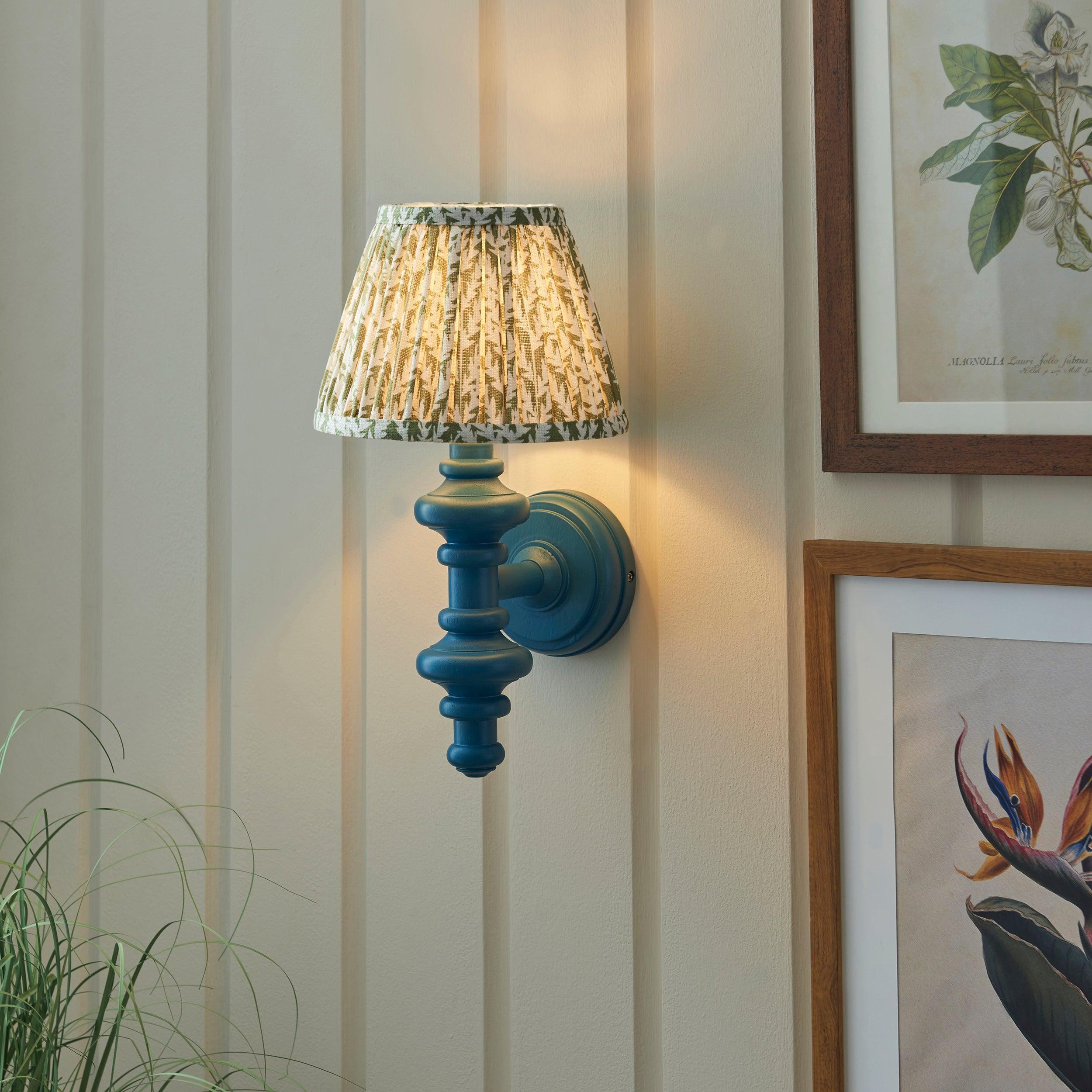 Carnaby Blue Wall Light & Leaf 20cm Herb Garden Green Shade
