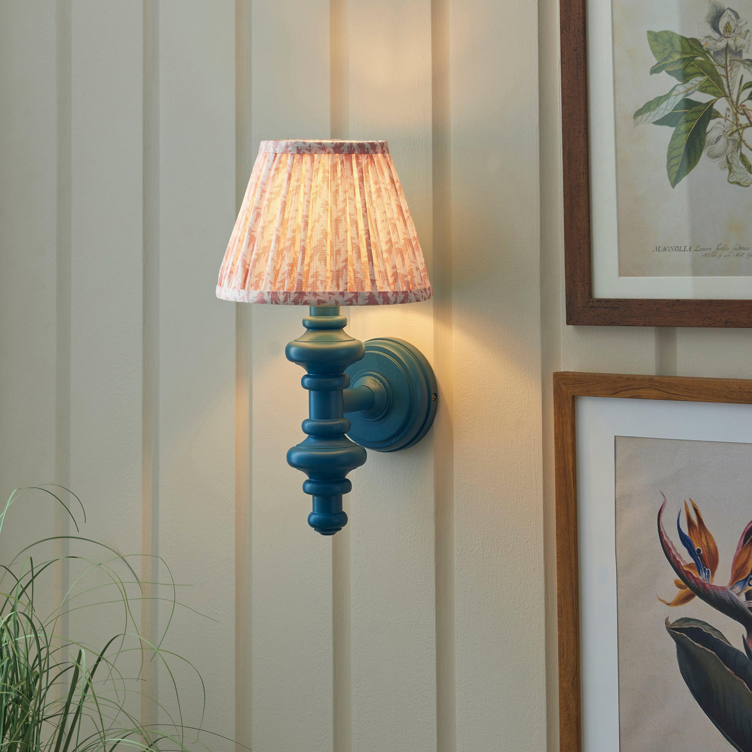 Carnaby Blue Wall Light & Leaf 20cm Peachy keen Shade