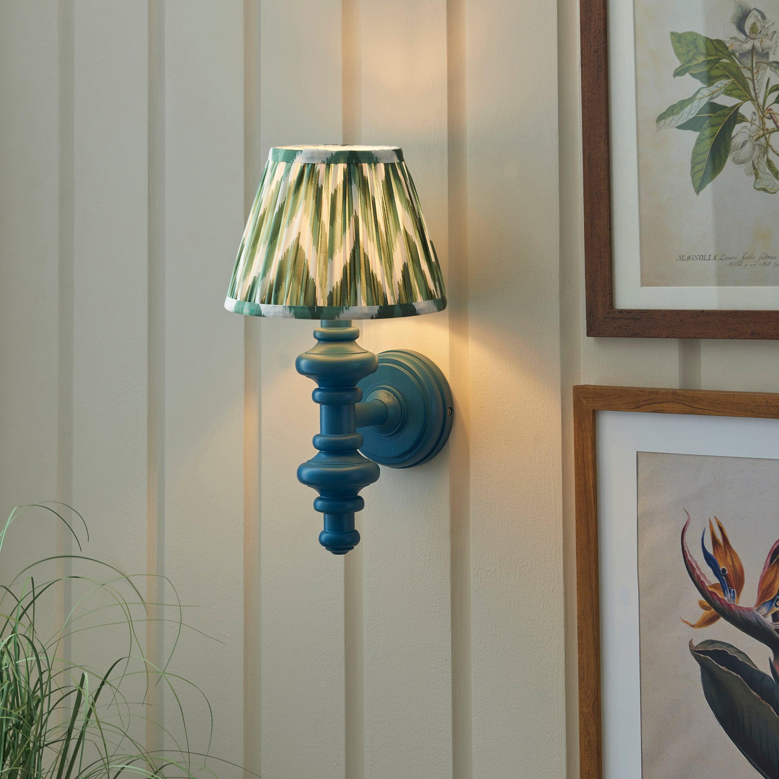 Carnaby Blue Wall Light & Zigzag 20cm Cotswold Green Shade