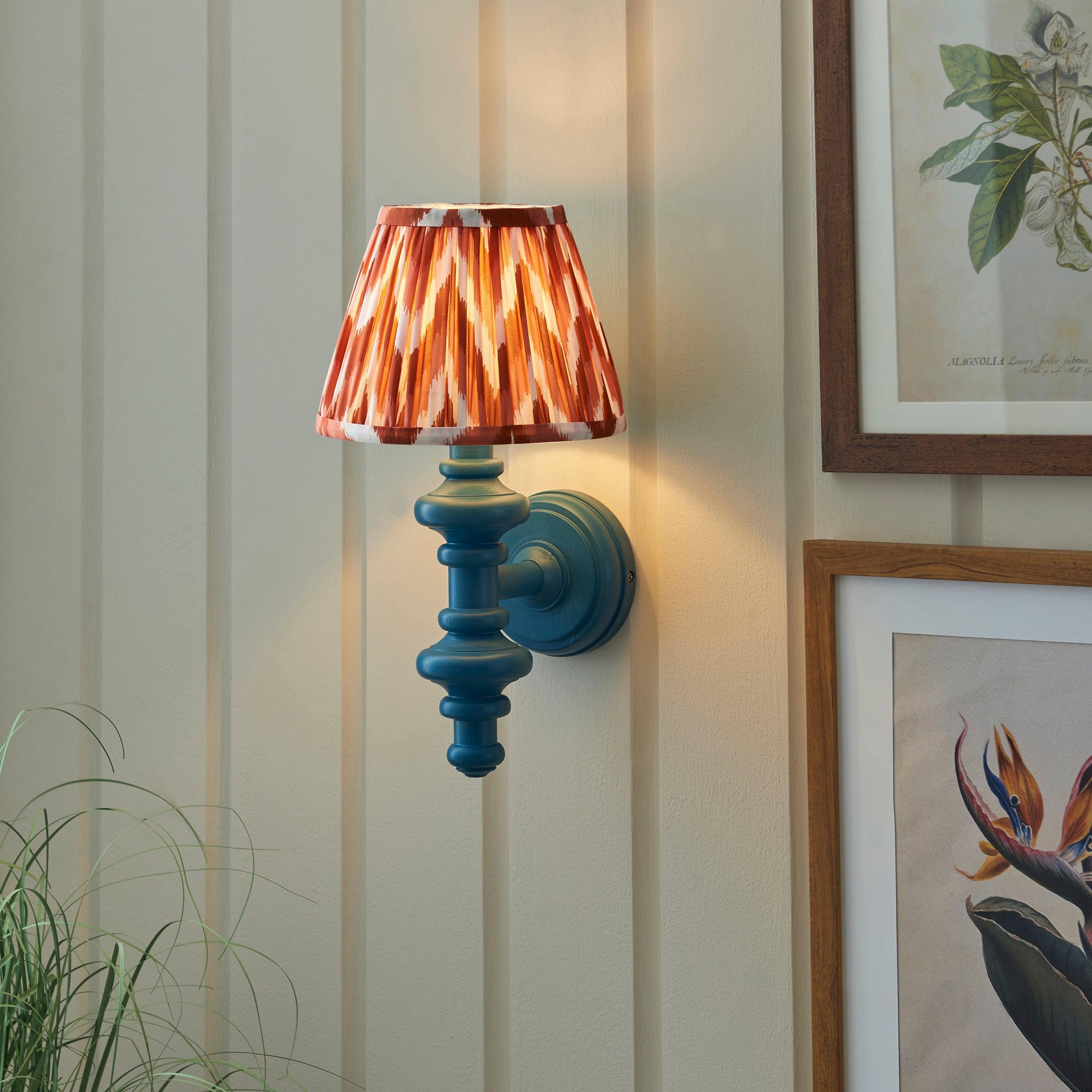 Carnaby Blue Wall Light & Zigzag 20cm Apricot Orange Shade