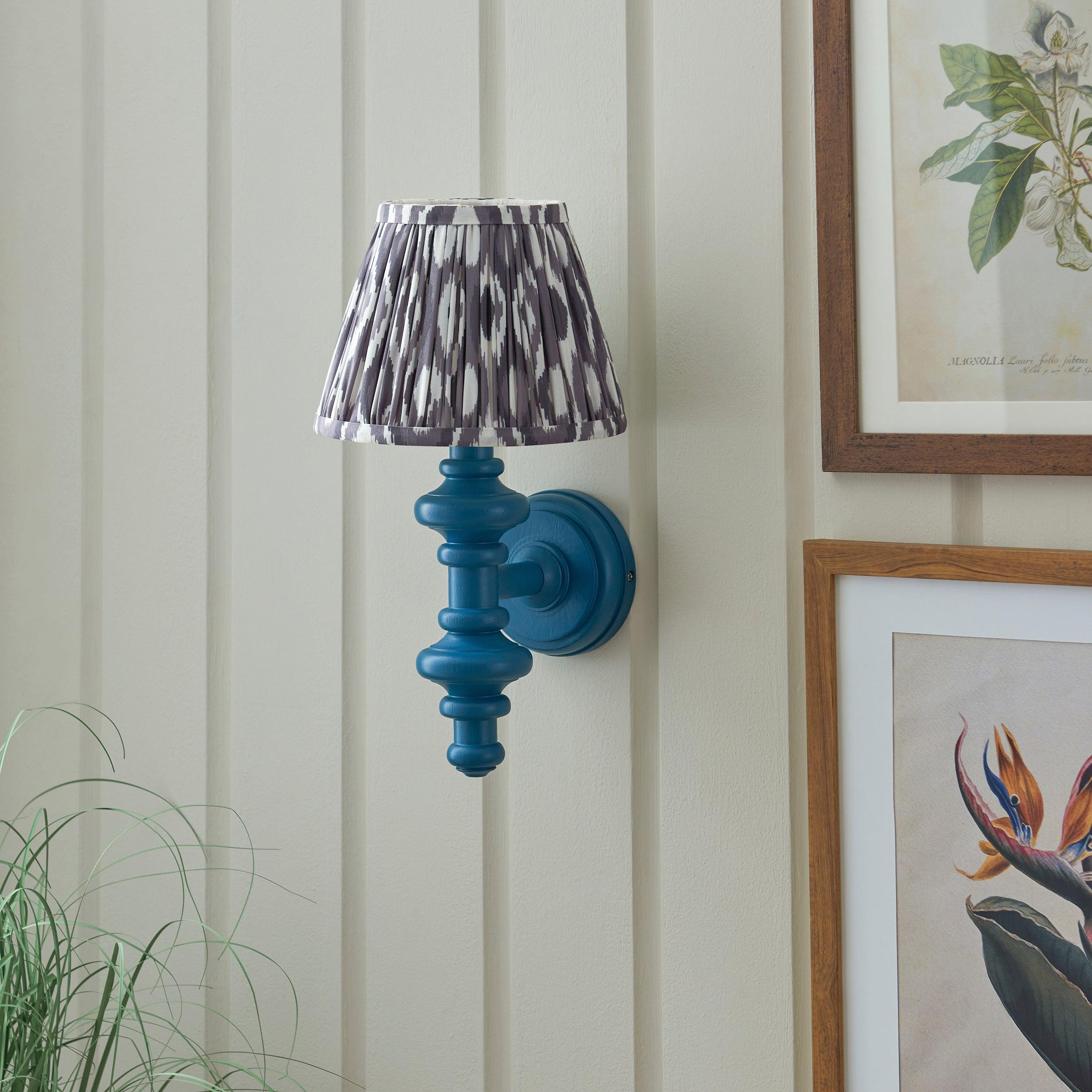 Carnaby Blue Wall Light & Ikat 20cm Pearl Grey Shade