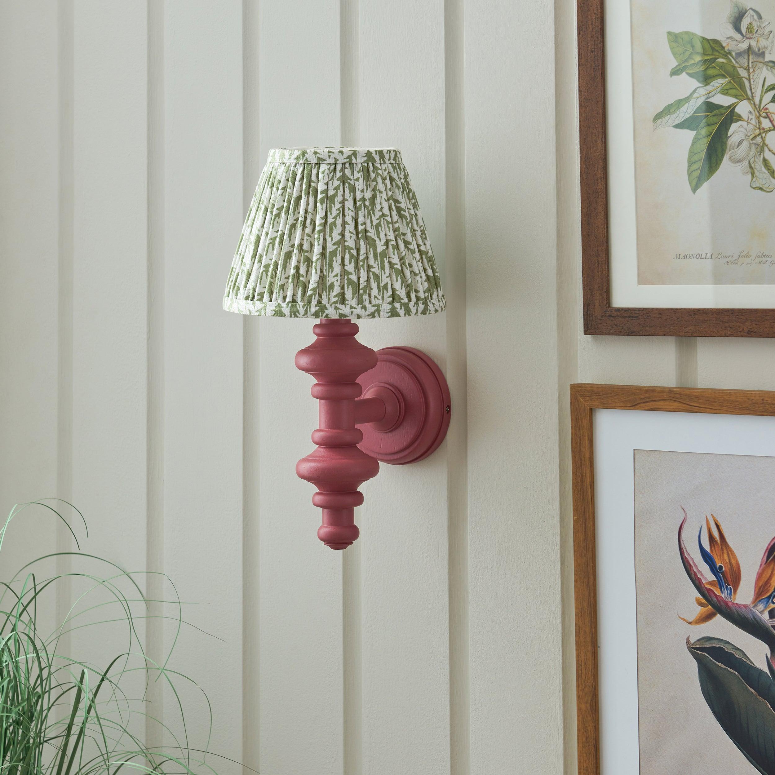 Carnaby Pink Wall Light & Leaf 20cm Herb Garden Green Shade