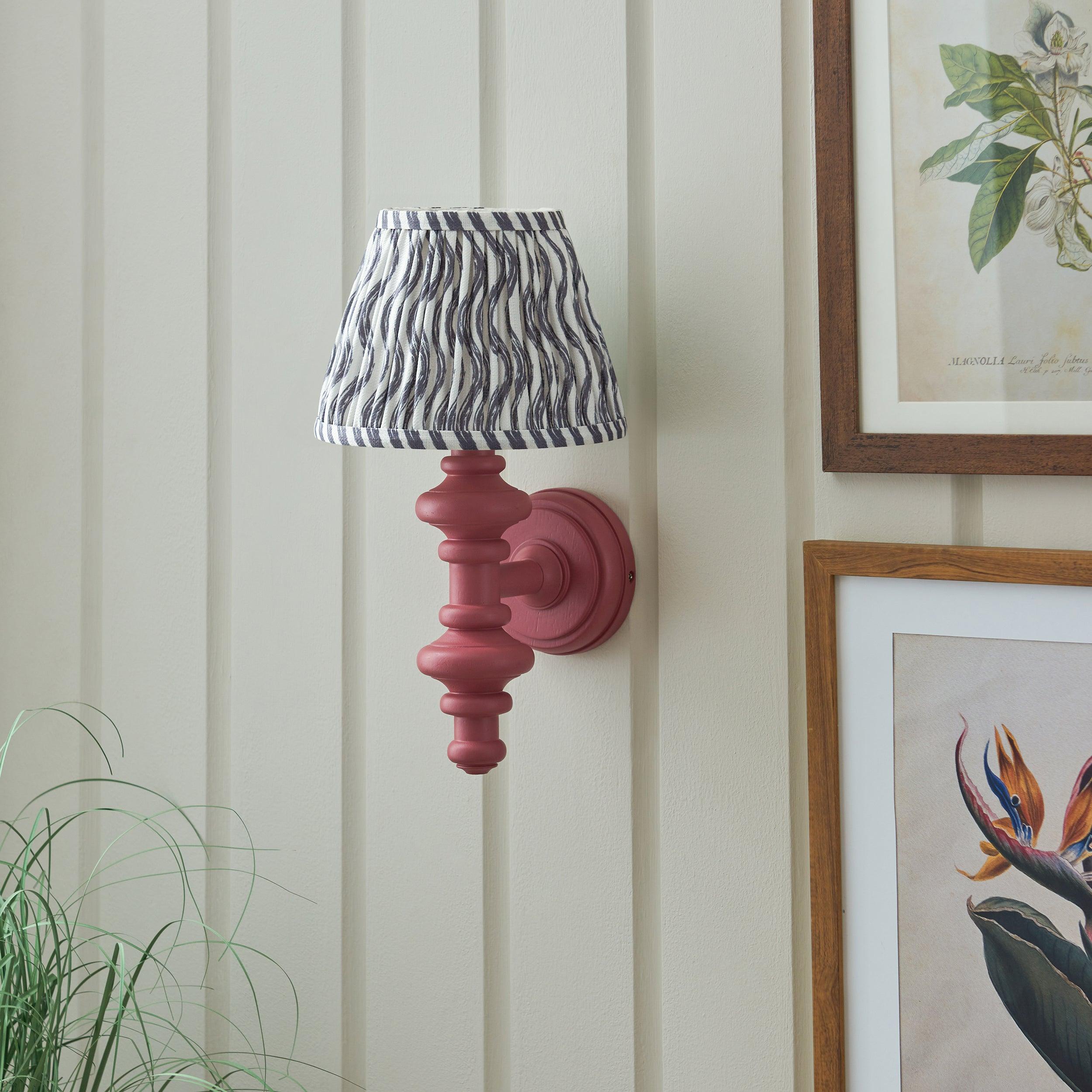 Carnaby Pink Wall Light & Ripple 20cm Pearl Grey Shade