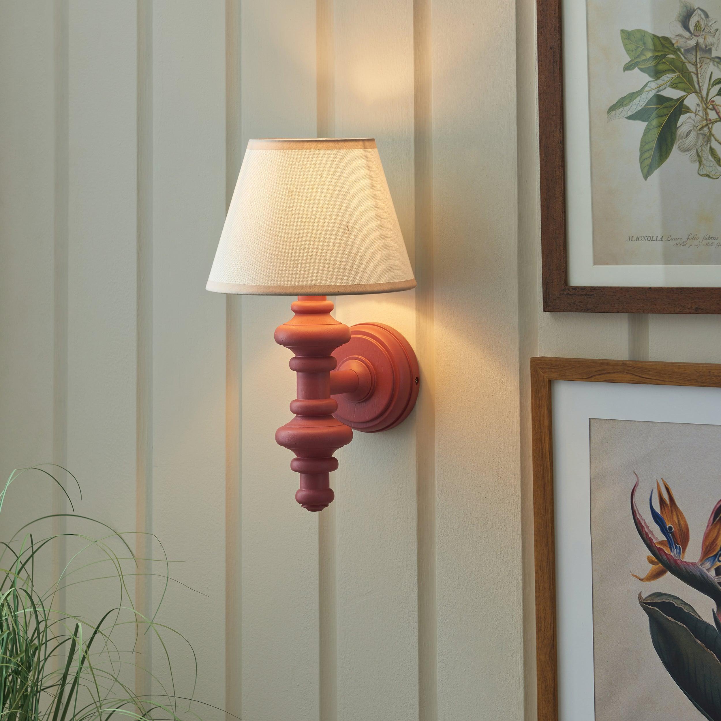 Carnaby Pink Wooden Wall Light With 20cm Shade