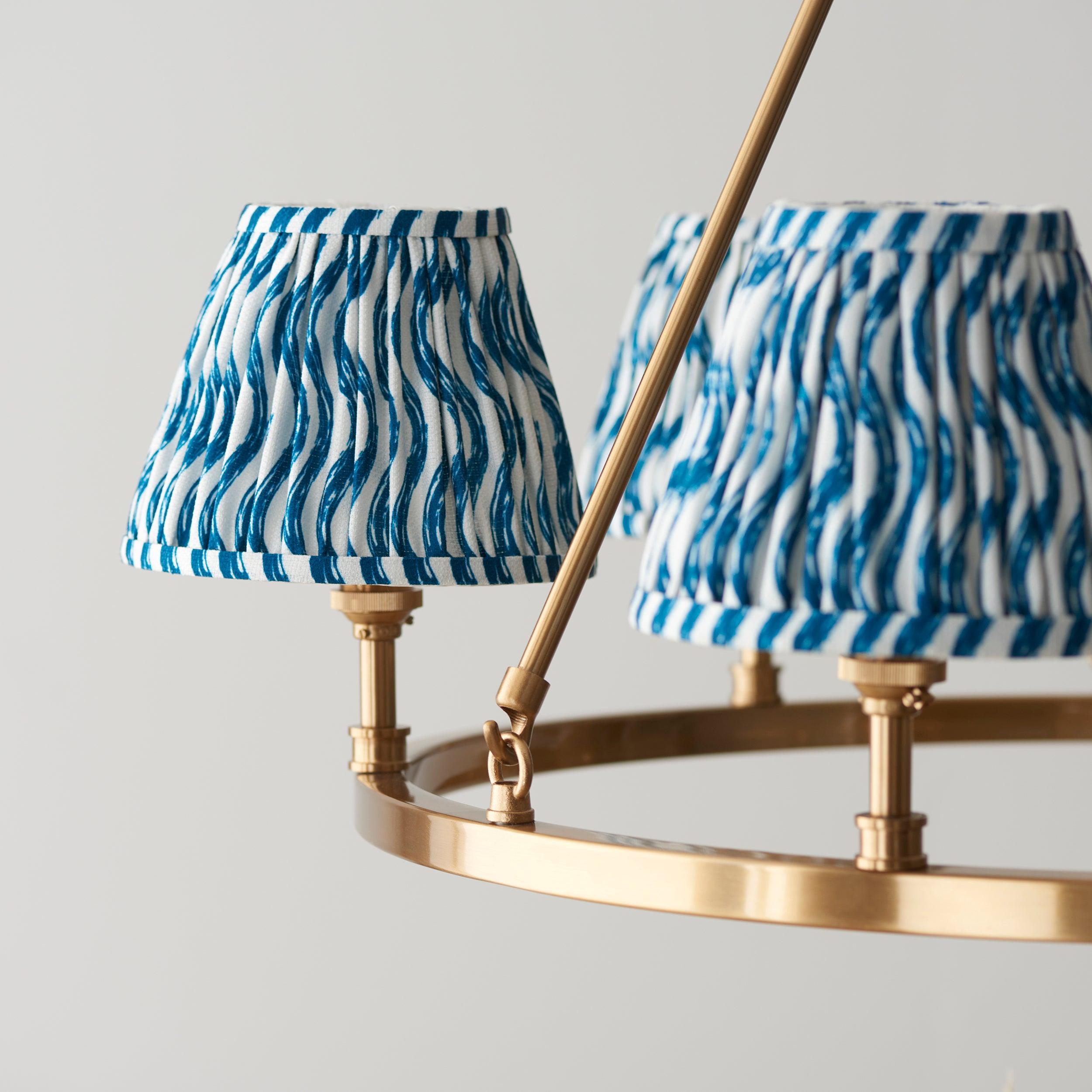 Chester Large Brass Ceiling Pendant Light With Blue Leaf 16cm Shades