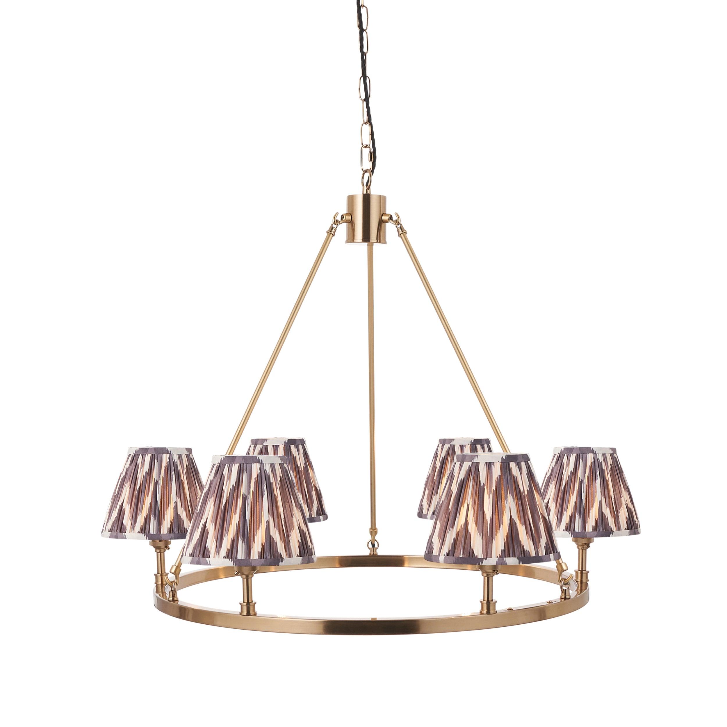 Chester Large Brass Ceiling Pendant Light With Grey Zigzag 16cm Shades
