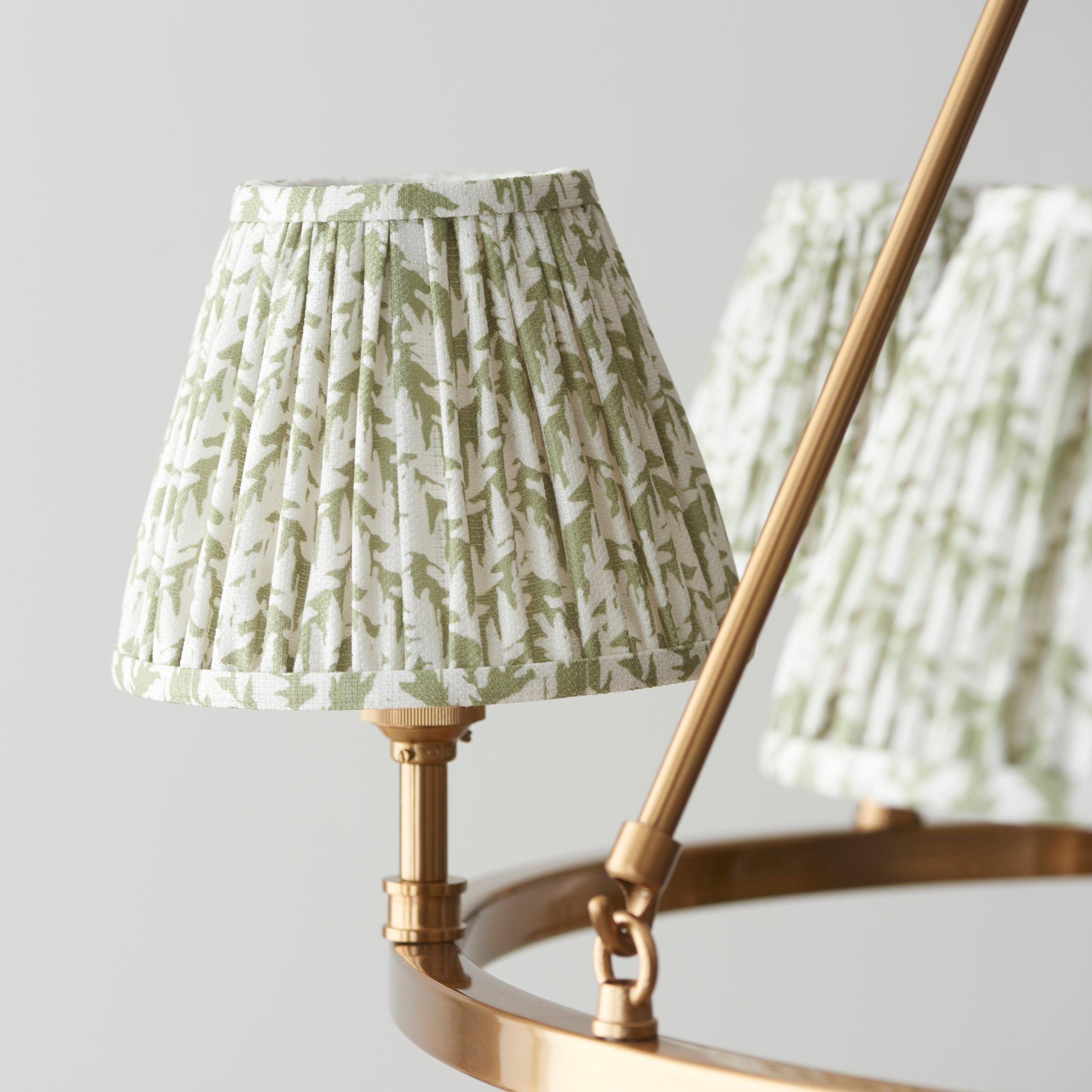 Chester Large Brass Ceiling Pendant Light With Green Leaf 16cm Shades