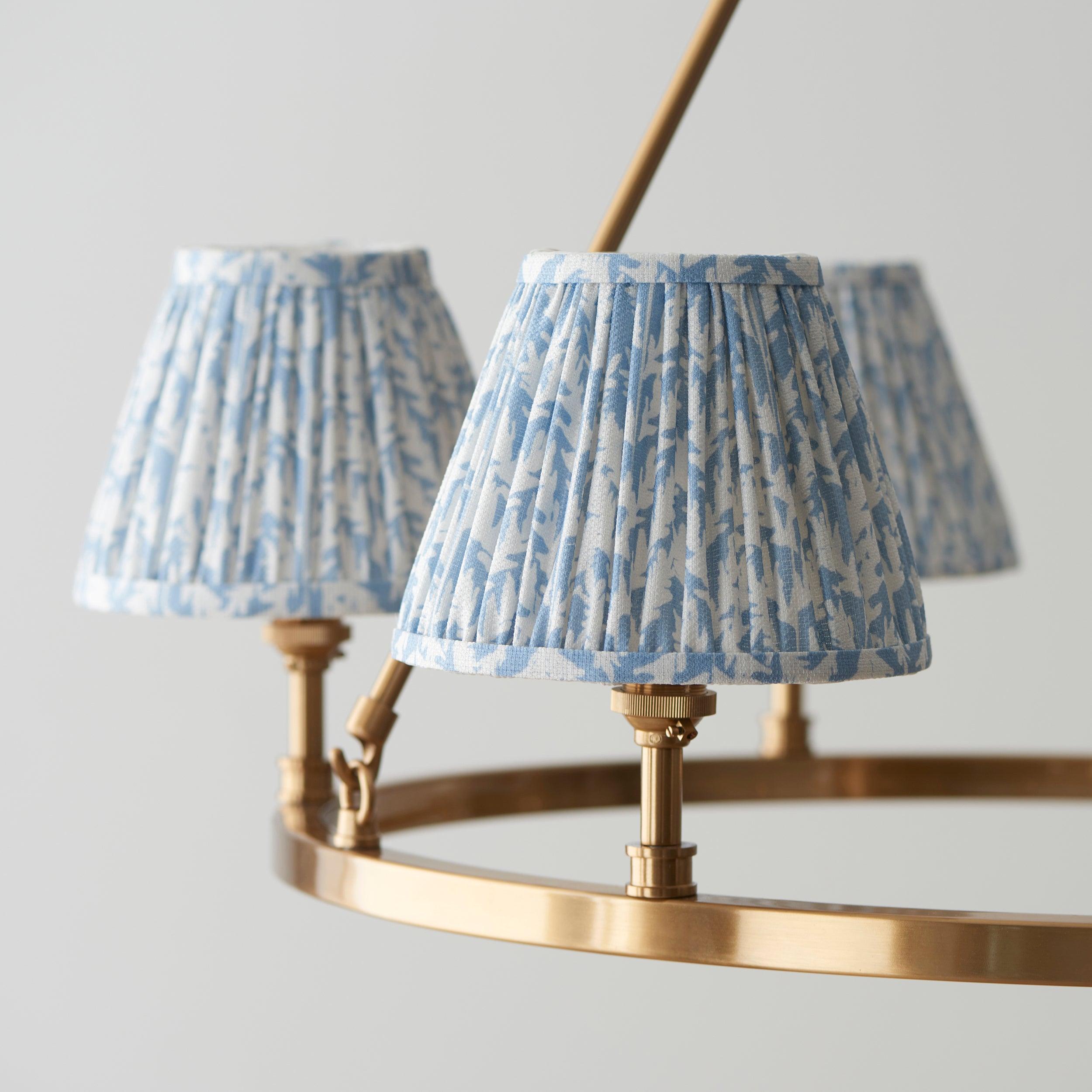 Chester Large Brass Ceiling Pendant Light With Shell Blue Leaf 16cm Shades