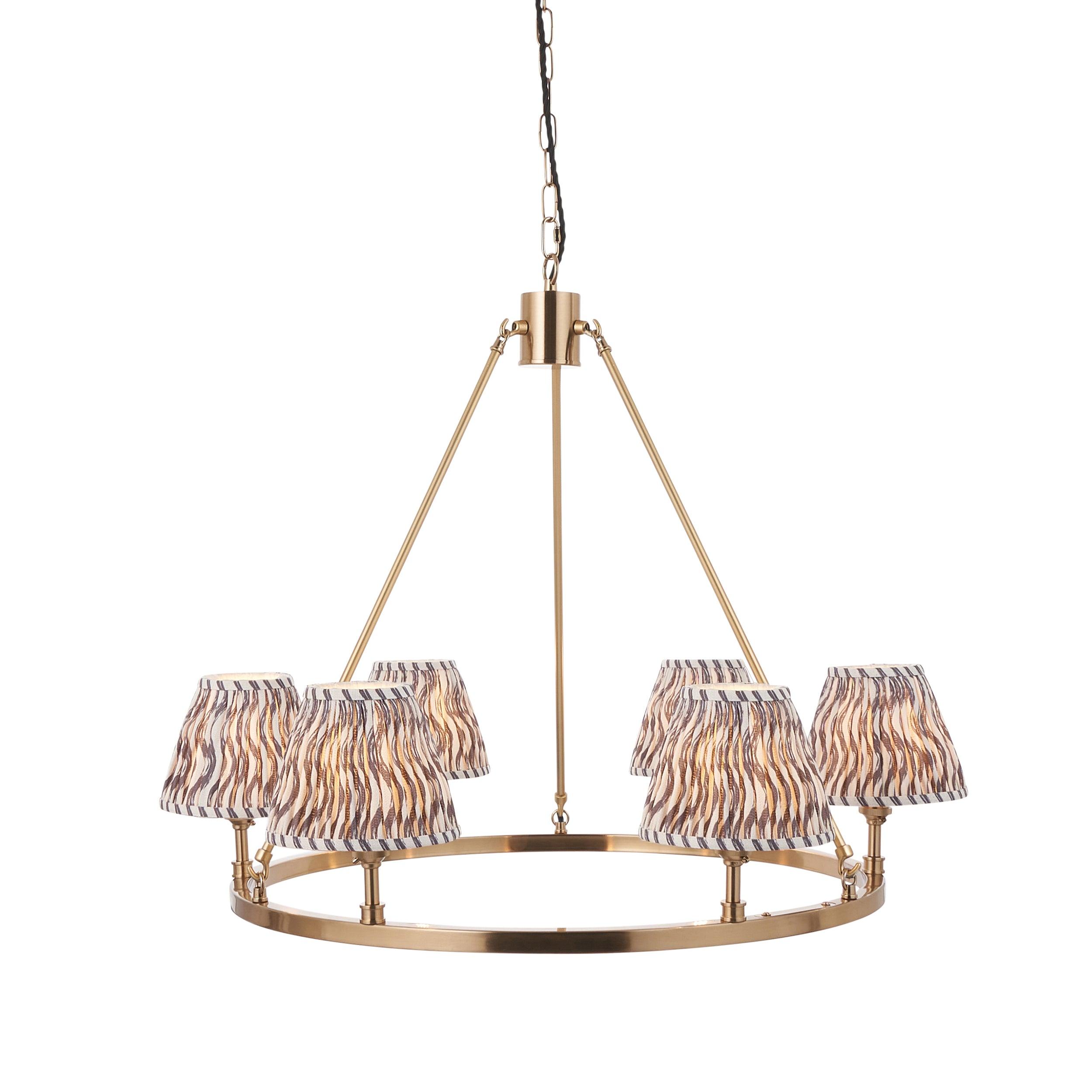 Chester Large Brass Ceiling Pendant Light With Pearl Grey Ripple 16cm Shades