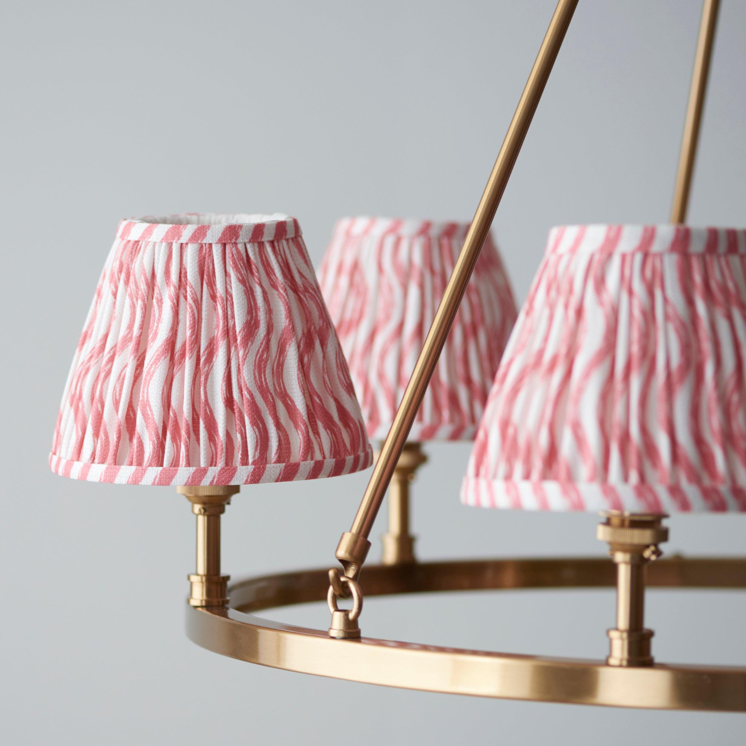 Chester Large Brass Ceiling Pendant Light With Pink Ripple 16cm Shades