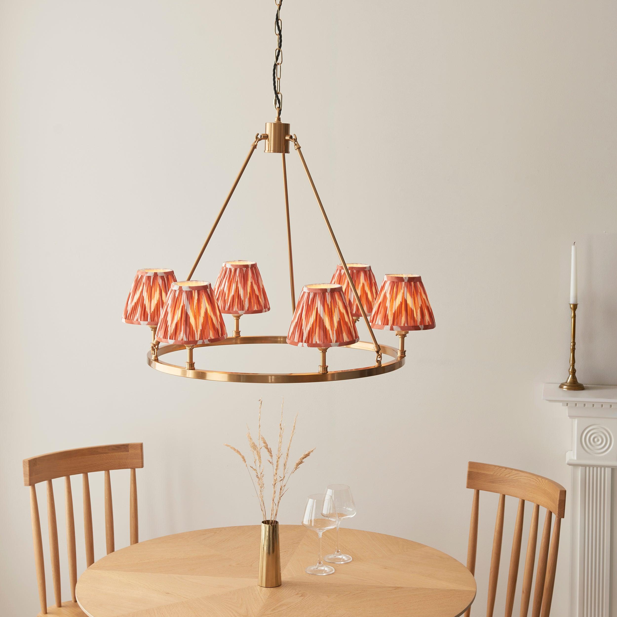 Chester Large Brass Ceiling Pendant Light With Orange Zigzag16cm Shades