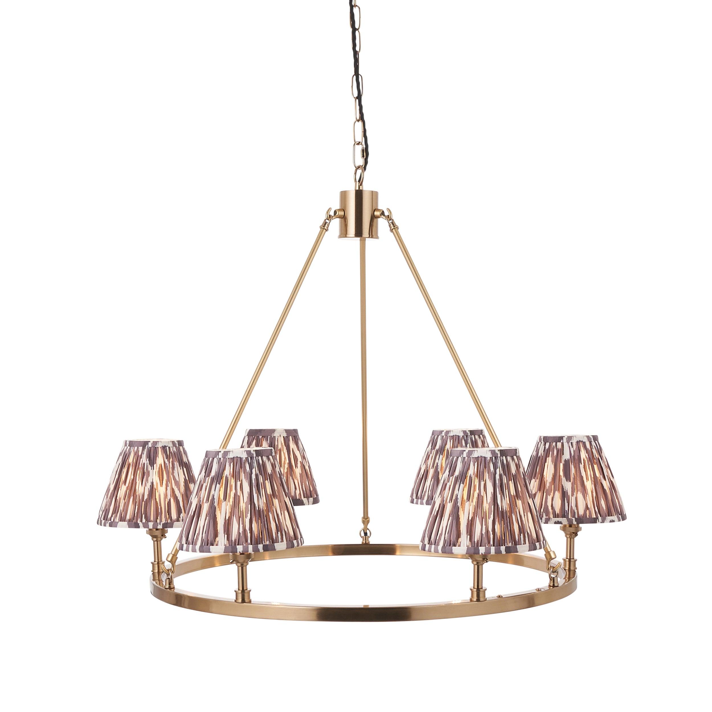 Chester Large Brass Ceiling Pendant Light With Grey Ikat 16cm Shades