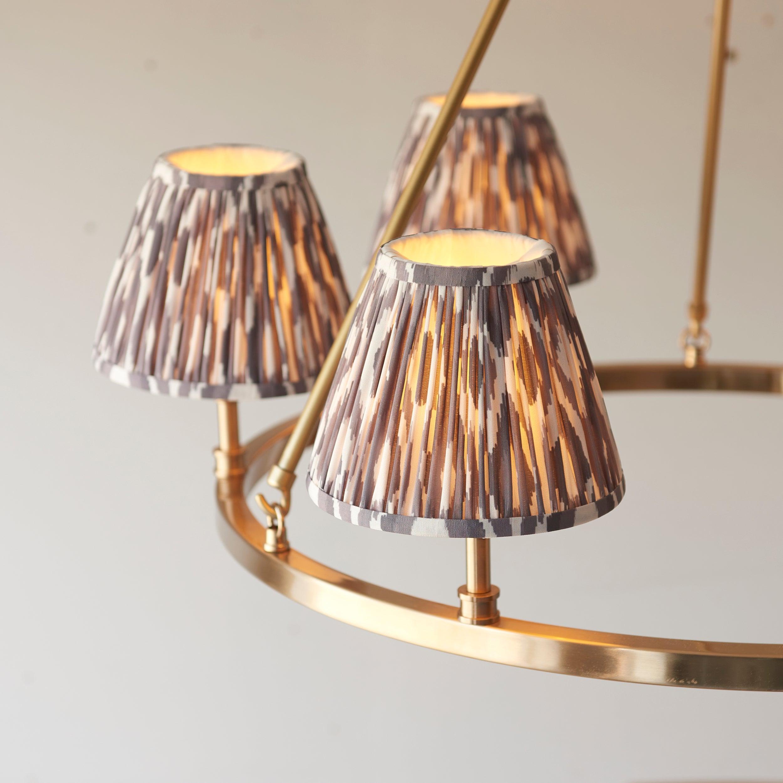 Chester Large Brass Ceiling Pendant Light With Grey Ikat 16cm Shades