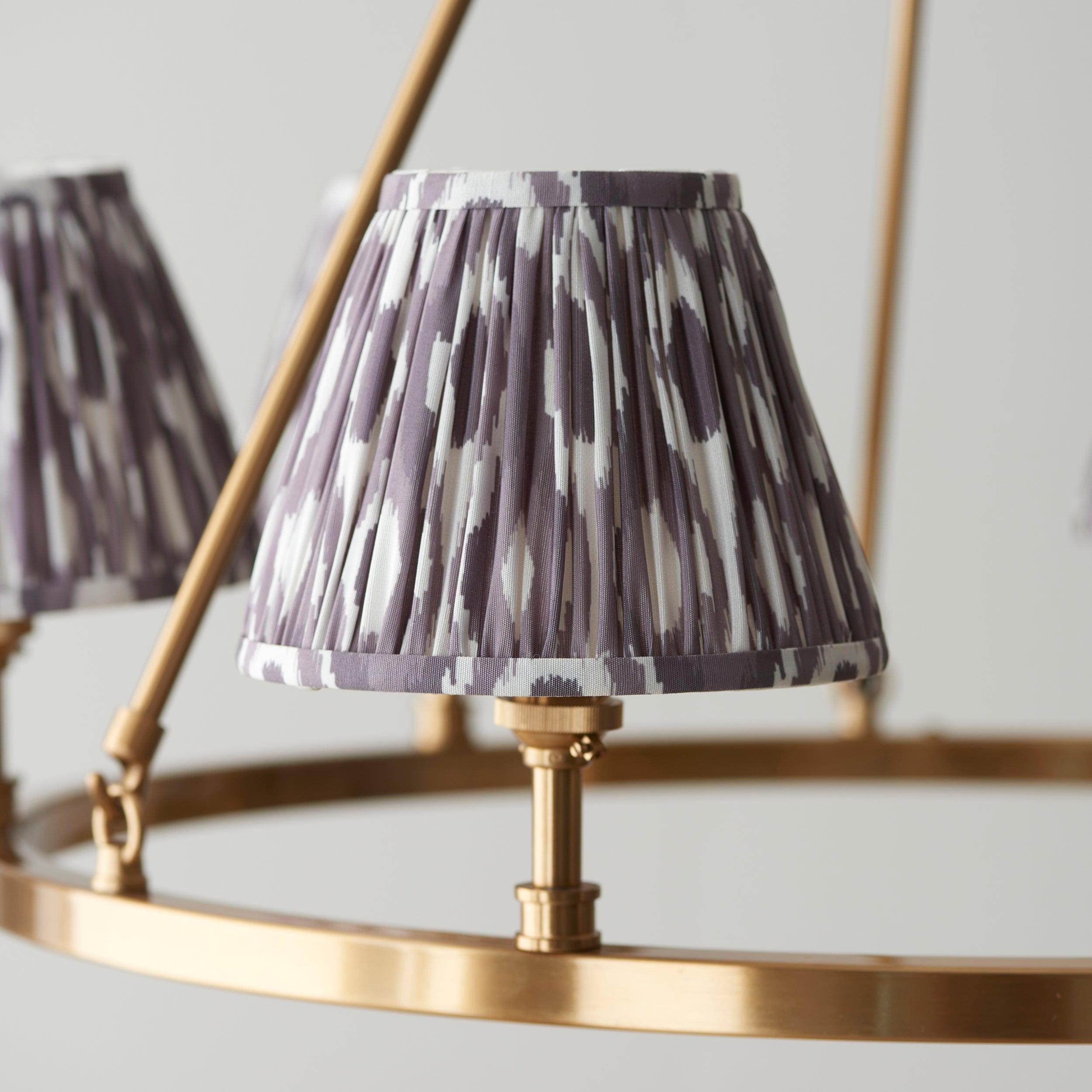 Chester Large Brass Ceiling Pendant Light With Grey Ikat 16cm Shades