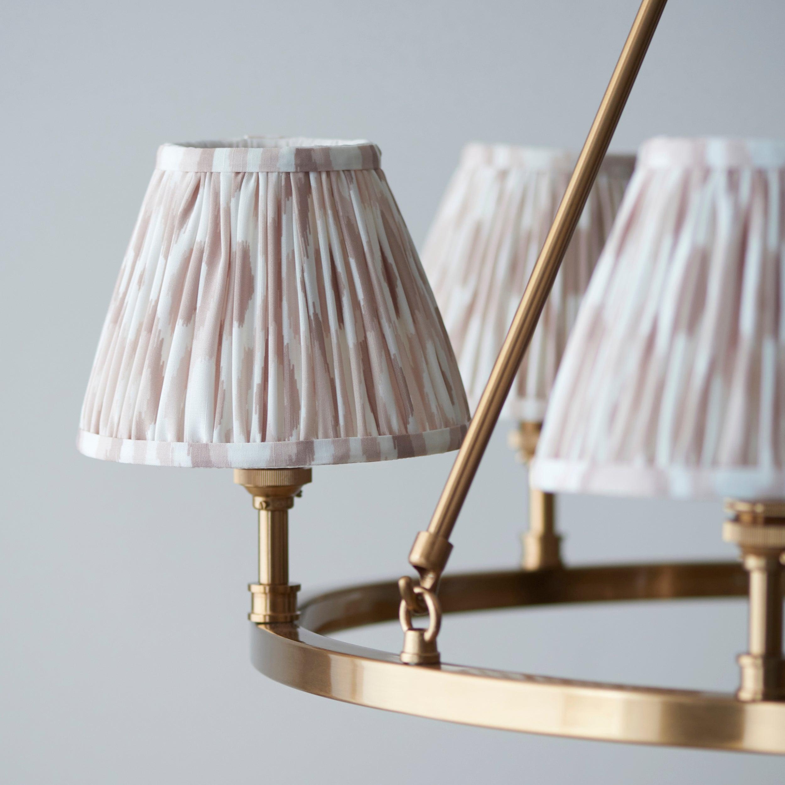 Chester Large Brass Ceiling Pendant Light With Neutral Ikat 16cm Shades